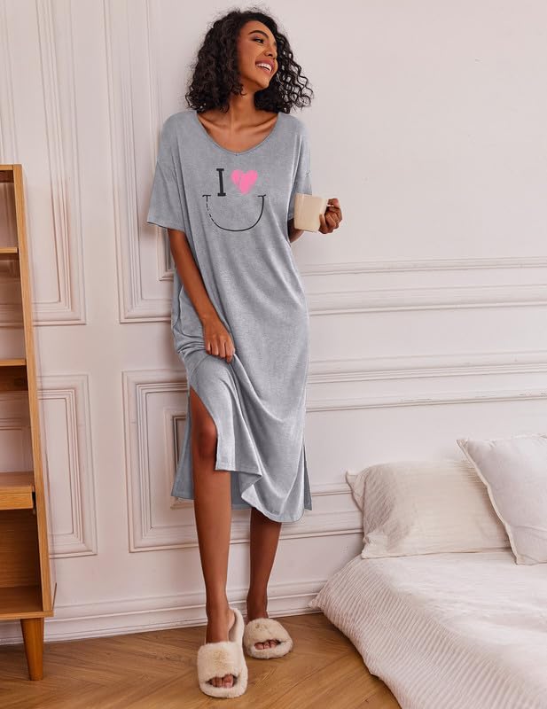 Thumbnail 1 de Ekouaer Women's Plus-Size Long Nightgown with Short Sleeves and Pockets