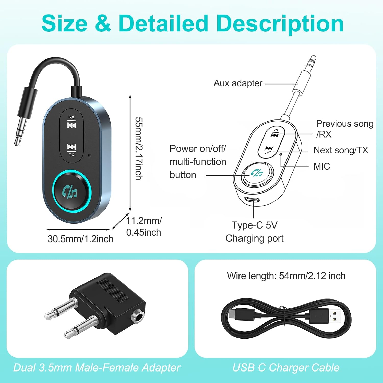 Detalle 2 de Bluetooth 5.3 Transmitter Receiver 240mAh