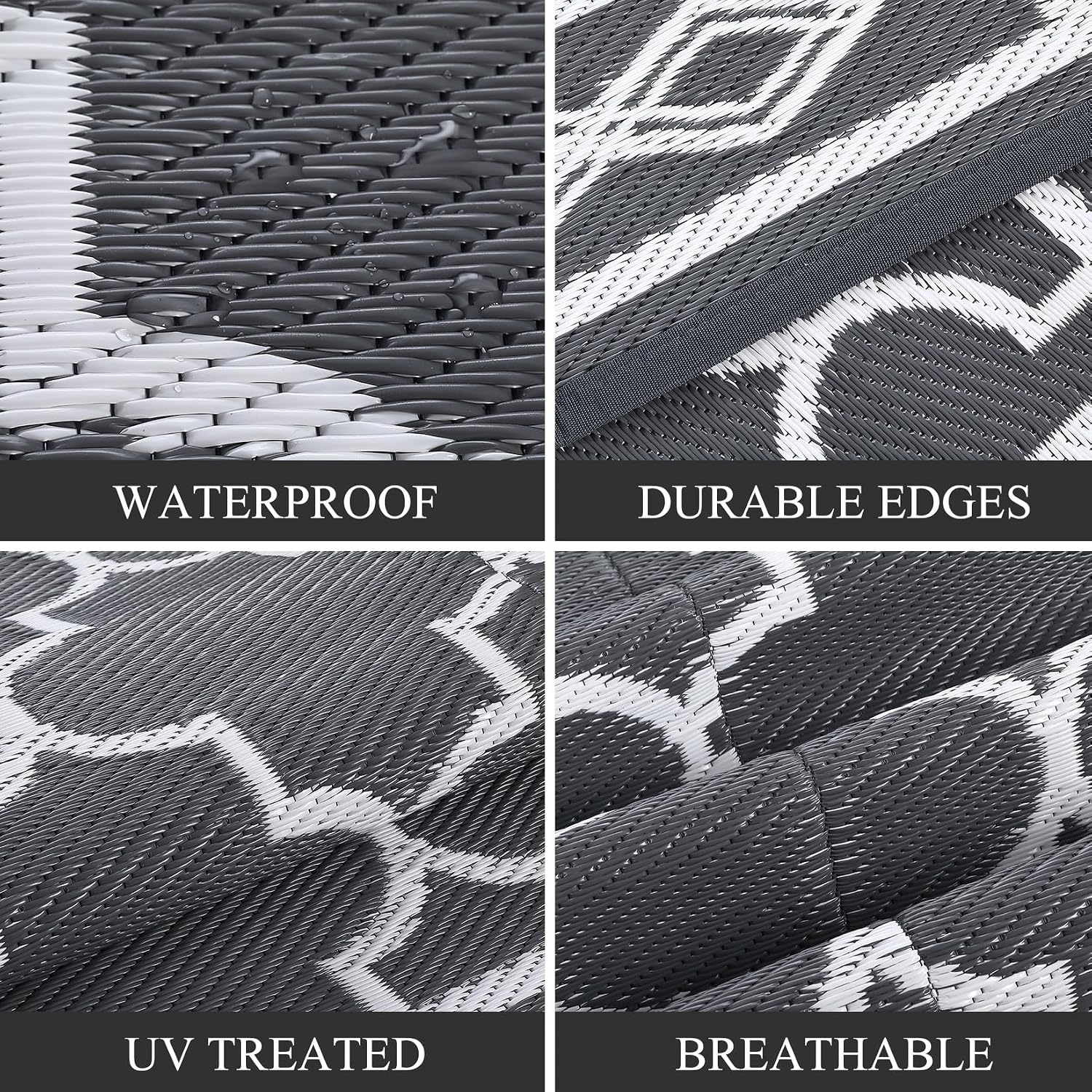 Detalle 2 de Waterproof Outdoor Plastic Straw Rug 150 x 240 cm – Modern Geometric Reversible Patio Rug