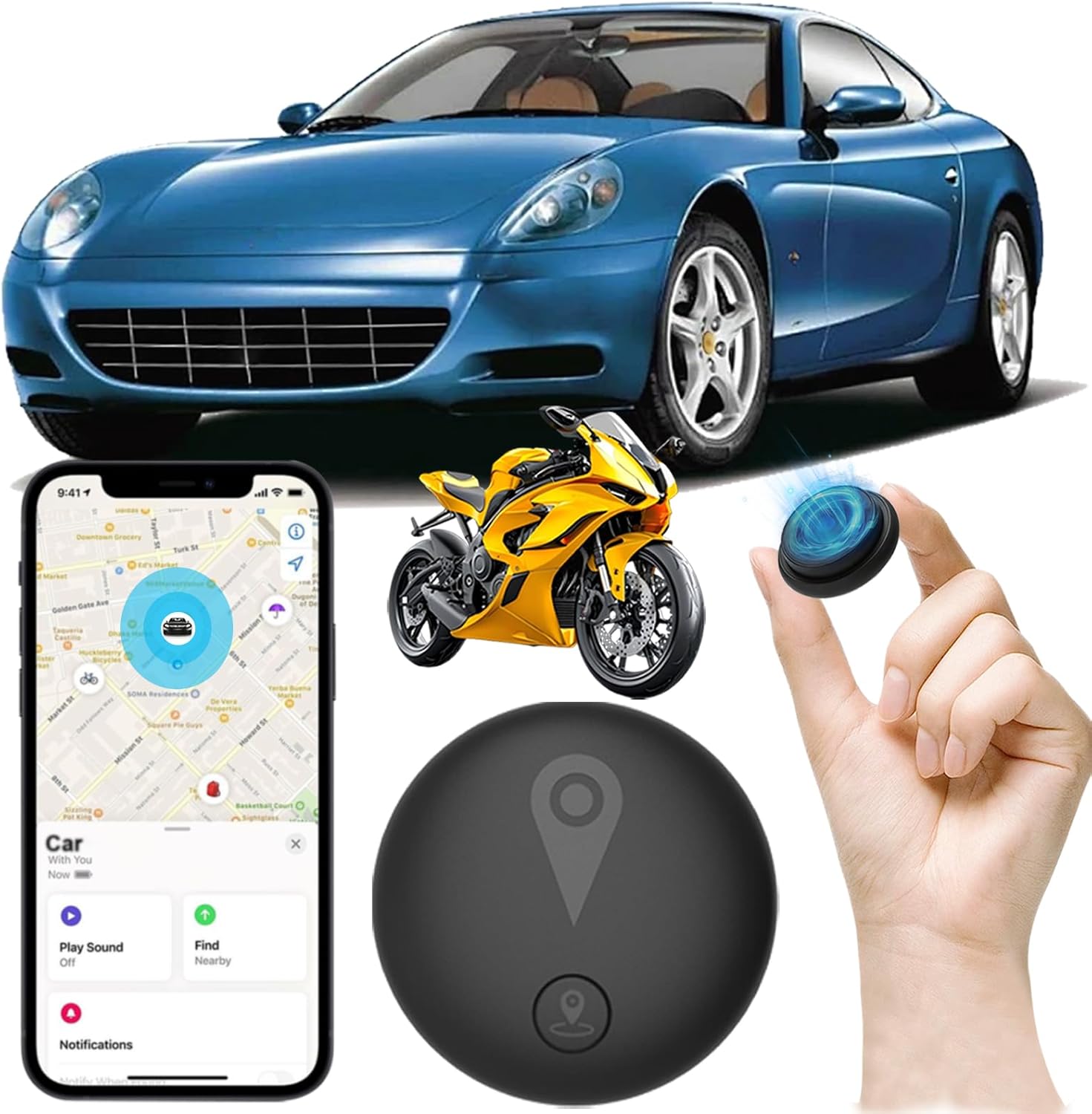 Detalle de Traceur GPS Voiture Magnétique – Traceur sans abonnement, IP67, Bluetooth et localisation en temps réel