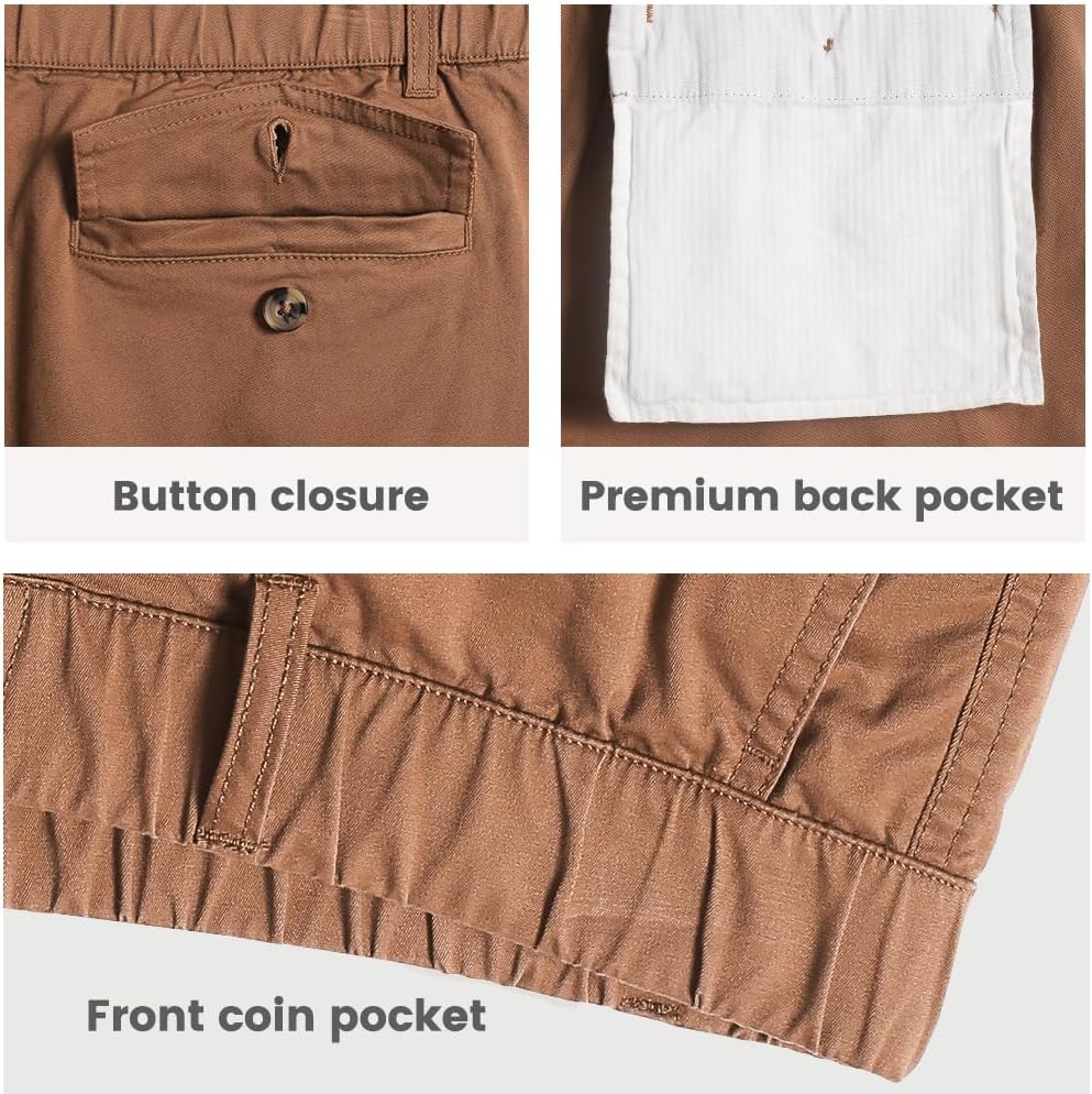 Detalle de maamgic Men's Classic-fit 5.5" Cotton Casual Shorts with Elastic Waistband and Multi-Pocket Design