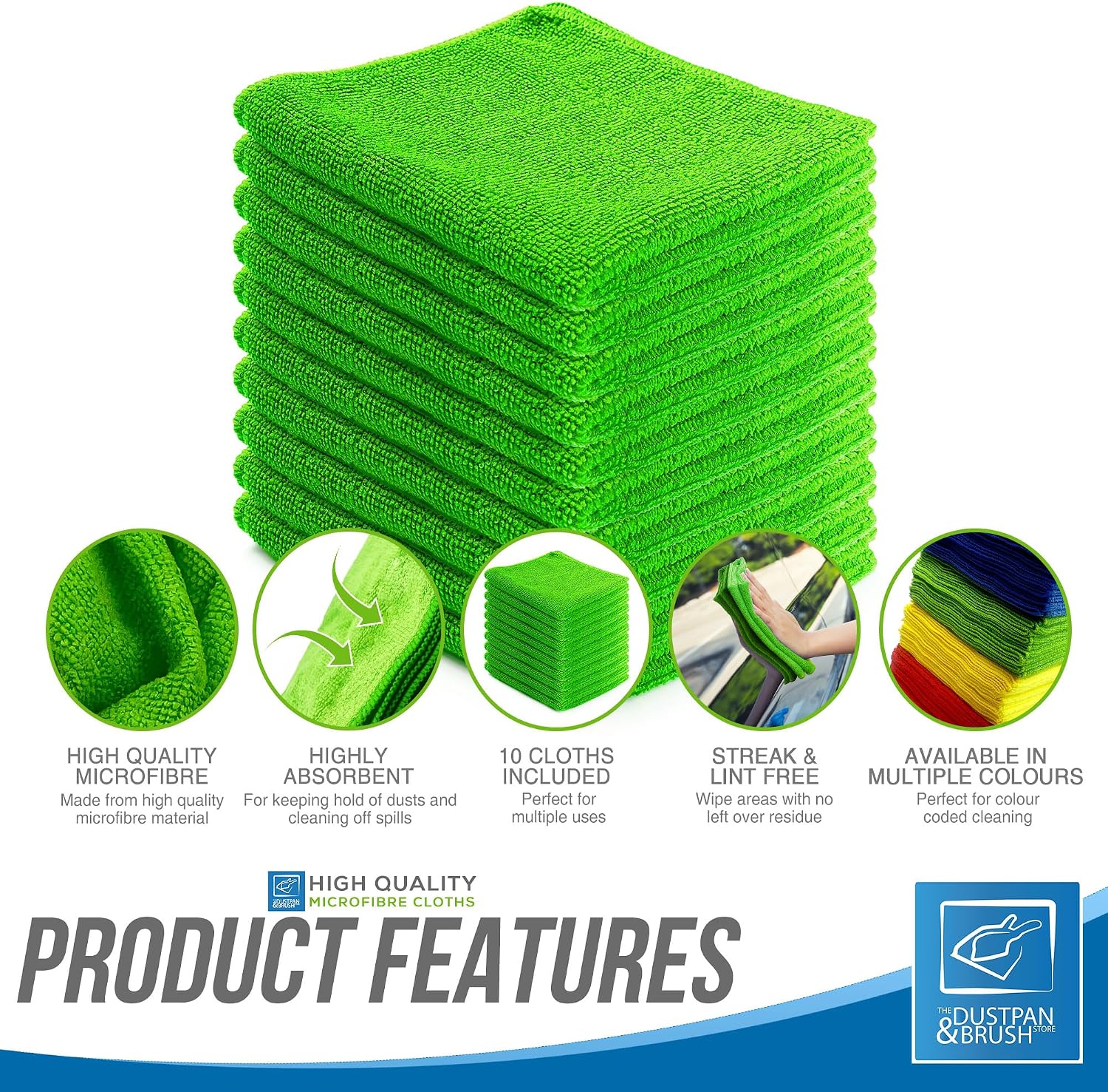 Detalle de Large Microfibre Cleaning Cloth 40x40cm (Lint-Free, Super Absorbent) – Green, 10 pack