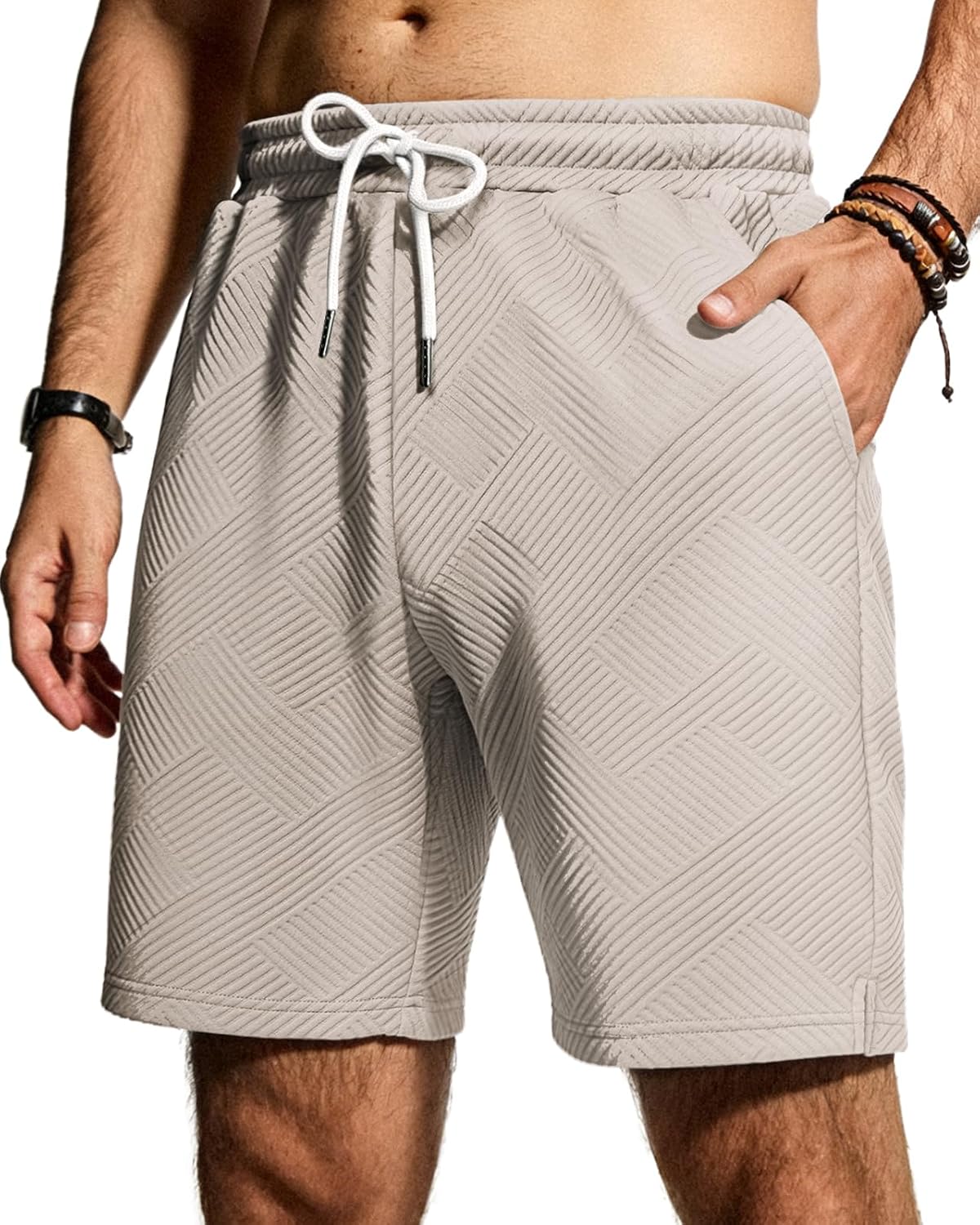 Detalle de HMIYA Herren Shorts Textur Stretch – bequeme Sommerfreizeit mit elastischem Bund und Taschen