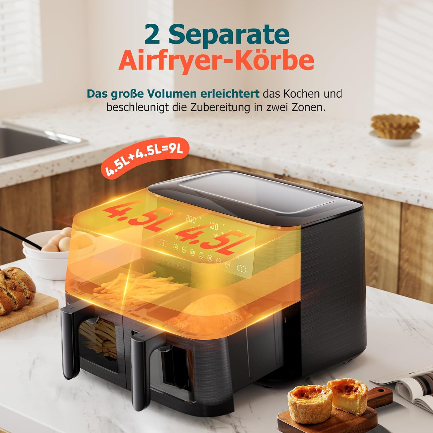 Detalle 2 de Heißluftfritteuse Airfryer mit Sichtfenster 7,2 l – 11-in-1 XXL Air Fryer mit Warmhalten, Vorheizen & Timer