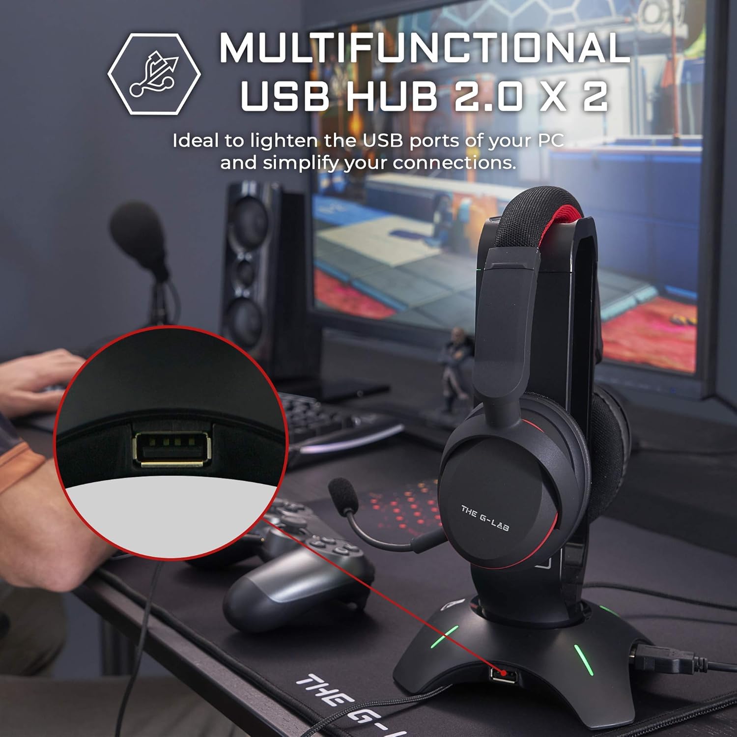 Detalle 2 de The G-Lab K-Stand Radon Soporte Gaming RGB USB 2.0