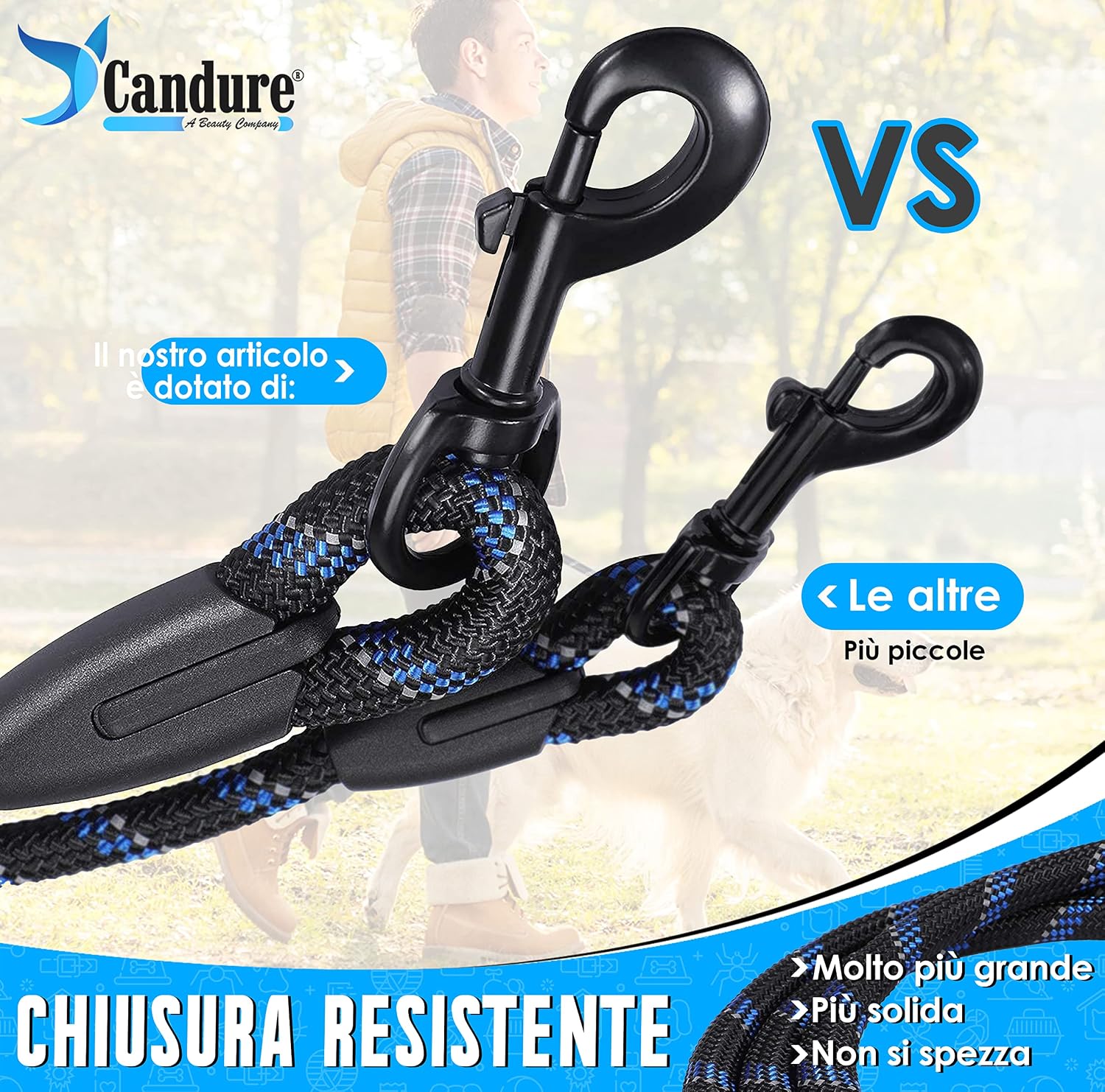 Detalle de Candure Guinzaglio per Cani Elastico in Nylon Riflettente, 152 cm, imbottito e girevole, per tutte le taglie