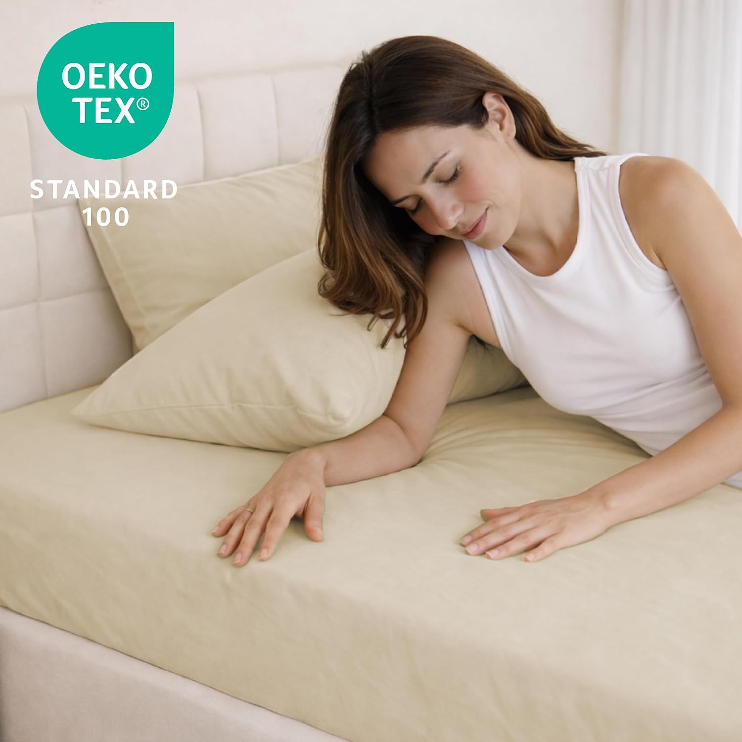 Thumbnail 6 de Dreamzie Drap Housse 80x190/200 Coton – Jersey extensible, bonnet 15 cm, Oeko-Tex, hypoallergénique, beige