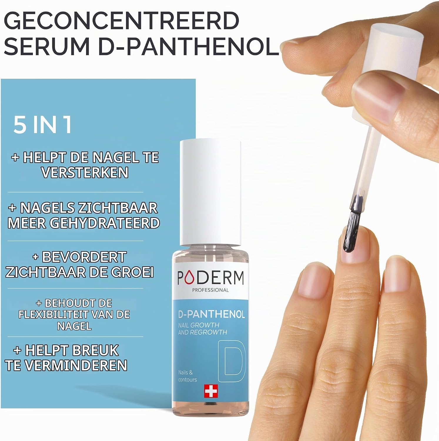 Detalle 2 de PODERM 5 in 1 Nail Booster serum met D-panthenol, 6 ml