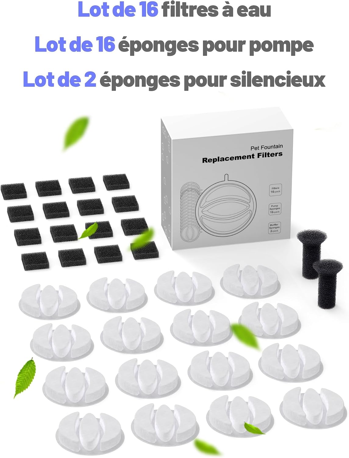 Thumbnail 1 de SIBAYS Filtre de Fontaine pour Chat 3L – Pack 16 filtres + 16 éponges + 2 éponges silencieux