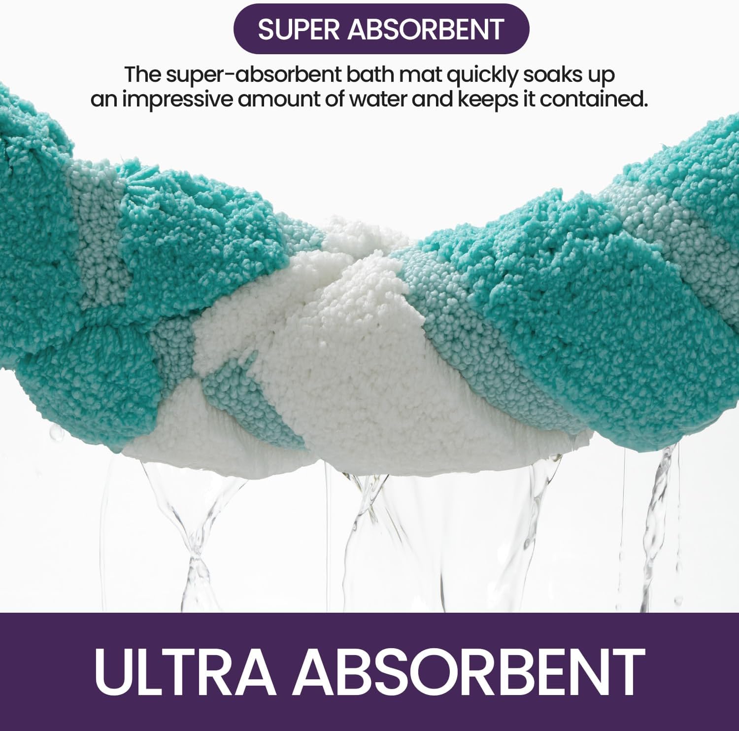 Thumbnail 3 de DEXI Bath Mat 40 x 60 cm – Extra Soft Absorbent Microfibre Non-Slip Washable Rug (Turquoise)