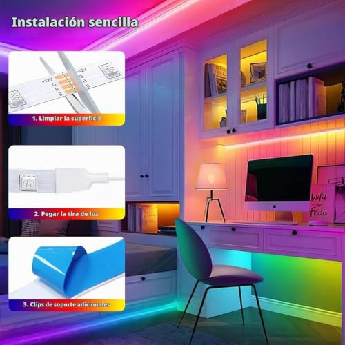 Detalle de FUPT Tira LED TV 3m RGB con pilas y control remoto | luz ambiental para cine en casa, cocina y dormitorio