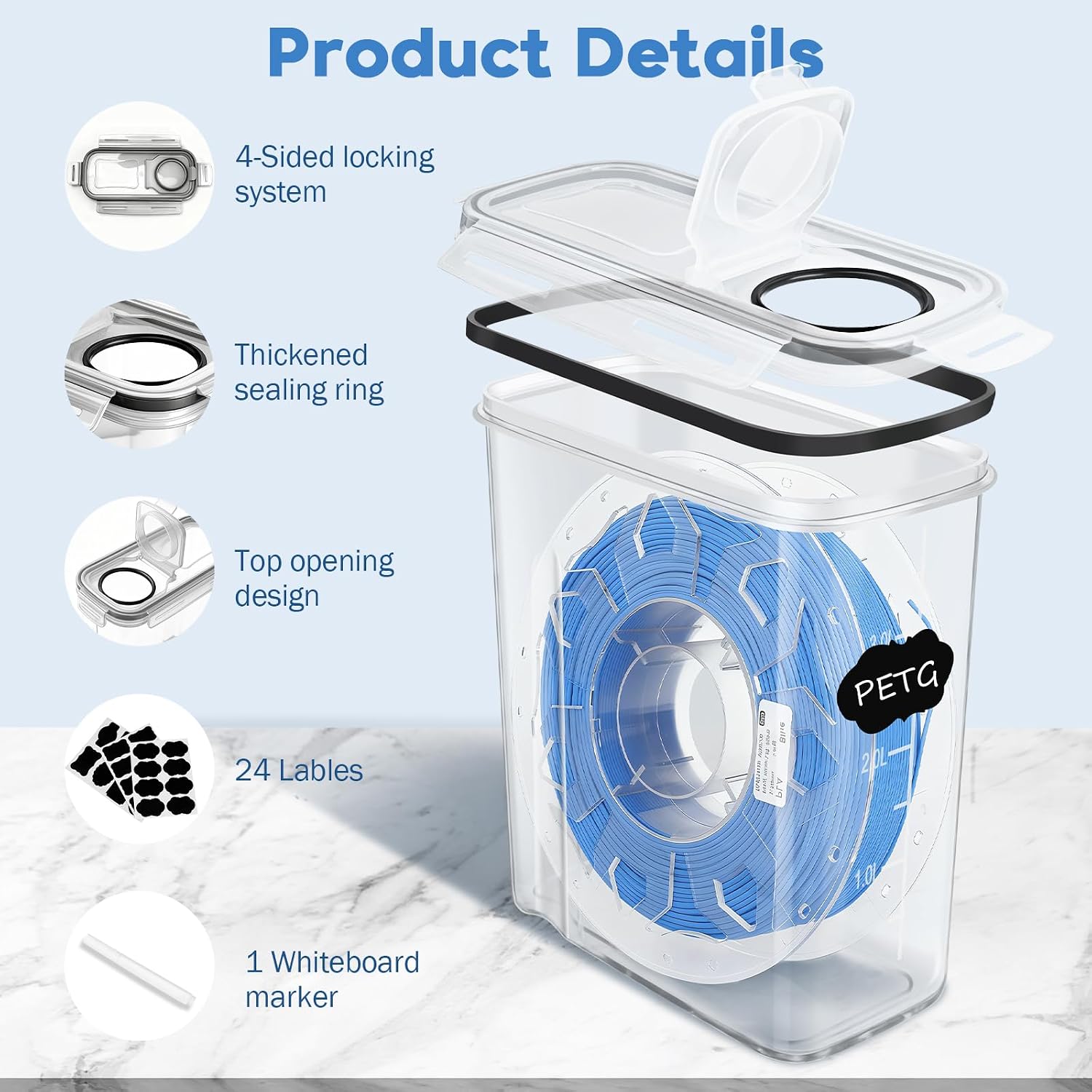 Thumbnail 3 de Wiseten förvaringslådor för 3D-filament, 4-pack, 4,0 l med silikonförsegling