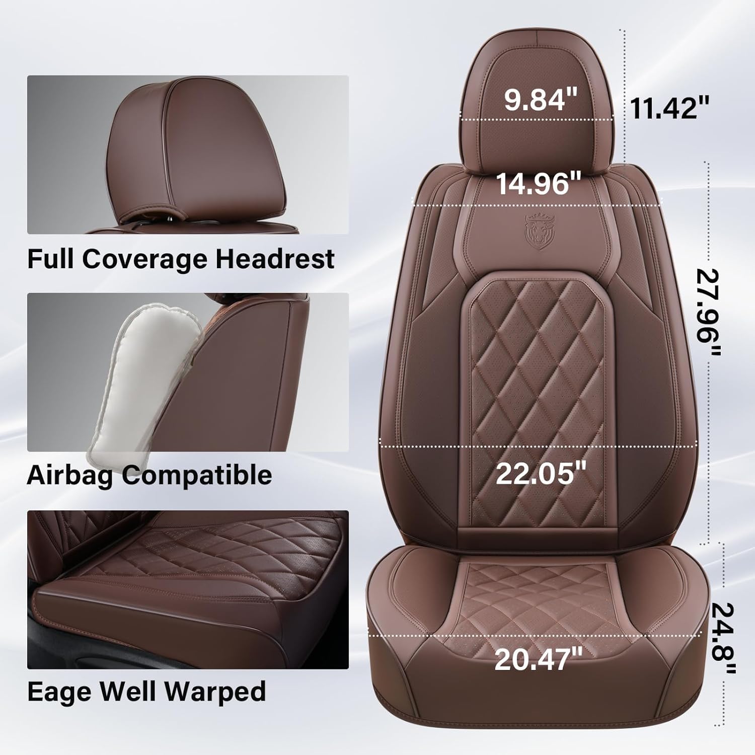 Thumbnail 3 de Coverado Front Seat Covers for Cars – Luxury Faux Leather, Universal Fit, Front Seats, Brown