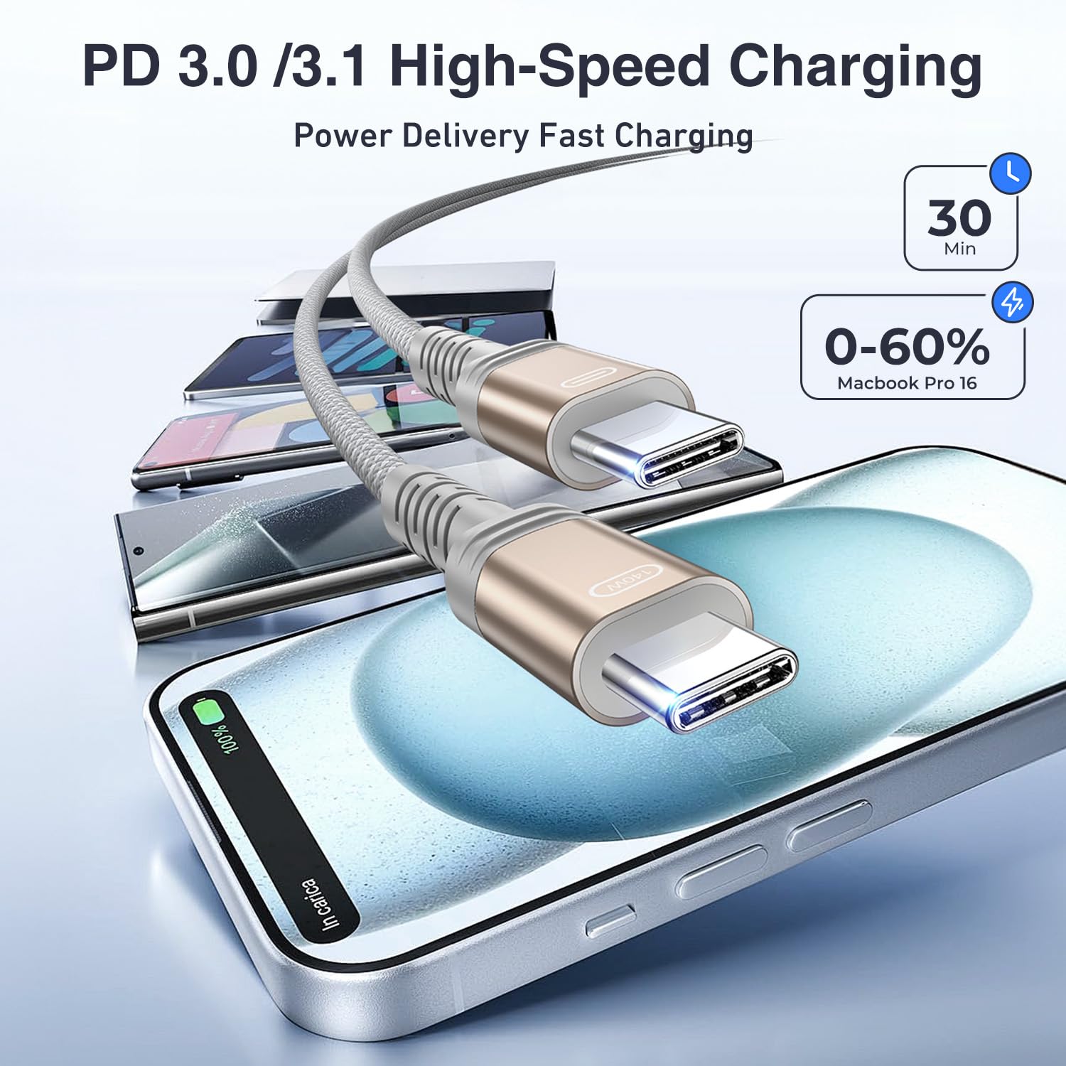 Detalle de Ubluker UB-UTC-1.5M USB-C Cable, 1.5 m Nylon Braided with E-Marker