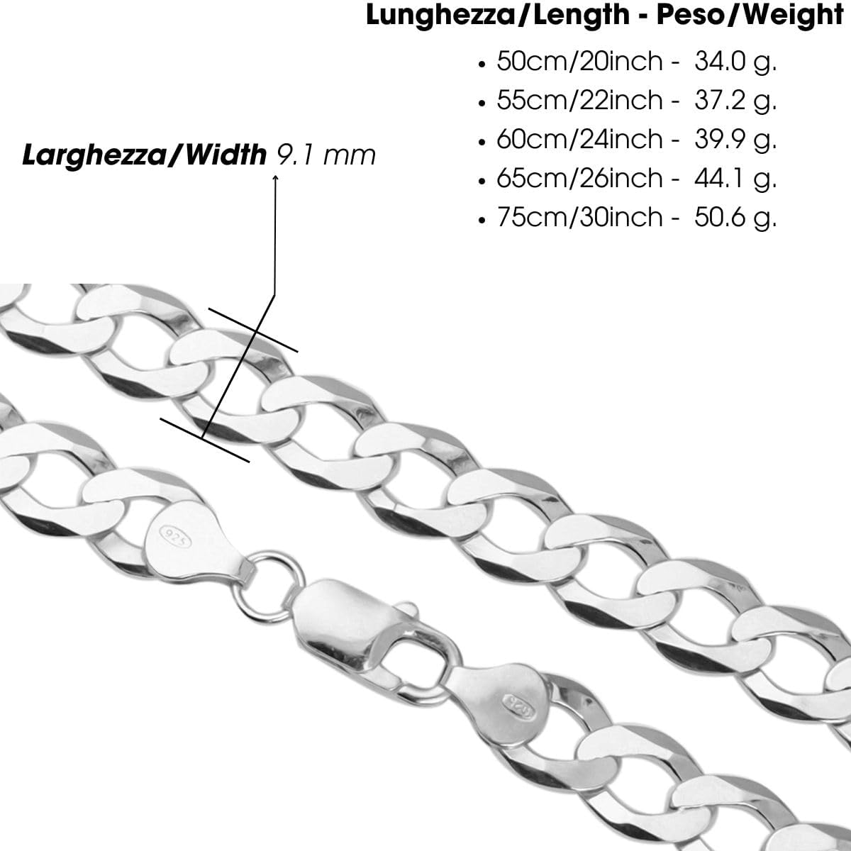 Detalle de Aka Gioielli® Catena Grumetta Piatta 9mm Argento 925 Rodiato – Collana unisex con chiusura moschettone