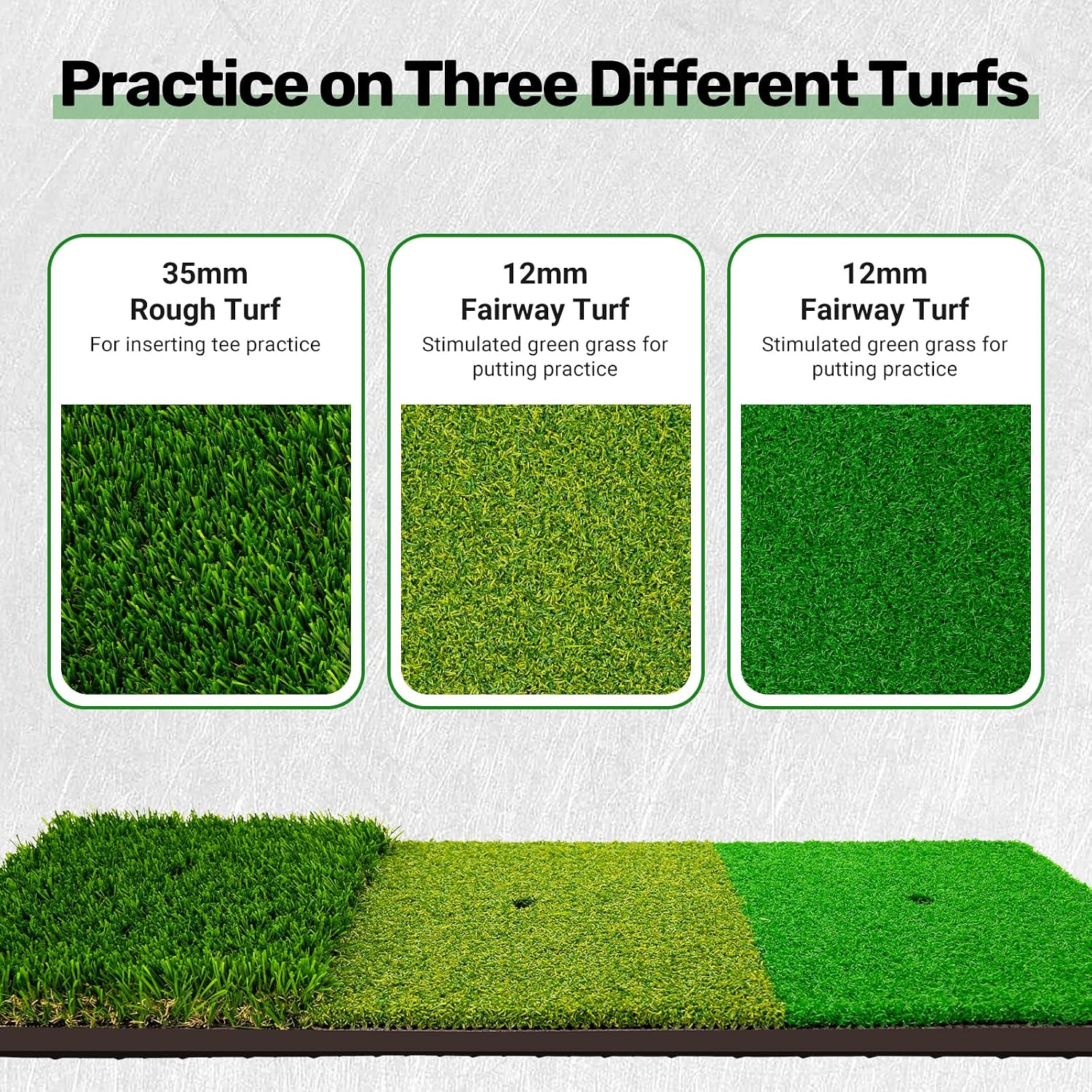 Detalle de GearJoy Golf Practice Mat Set with Three Replacement Mats and Rubber Base