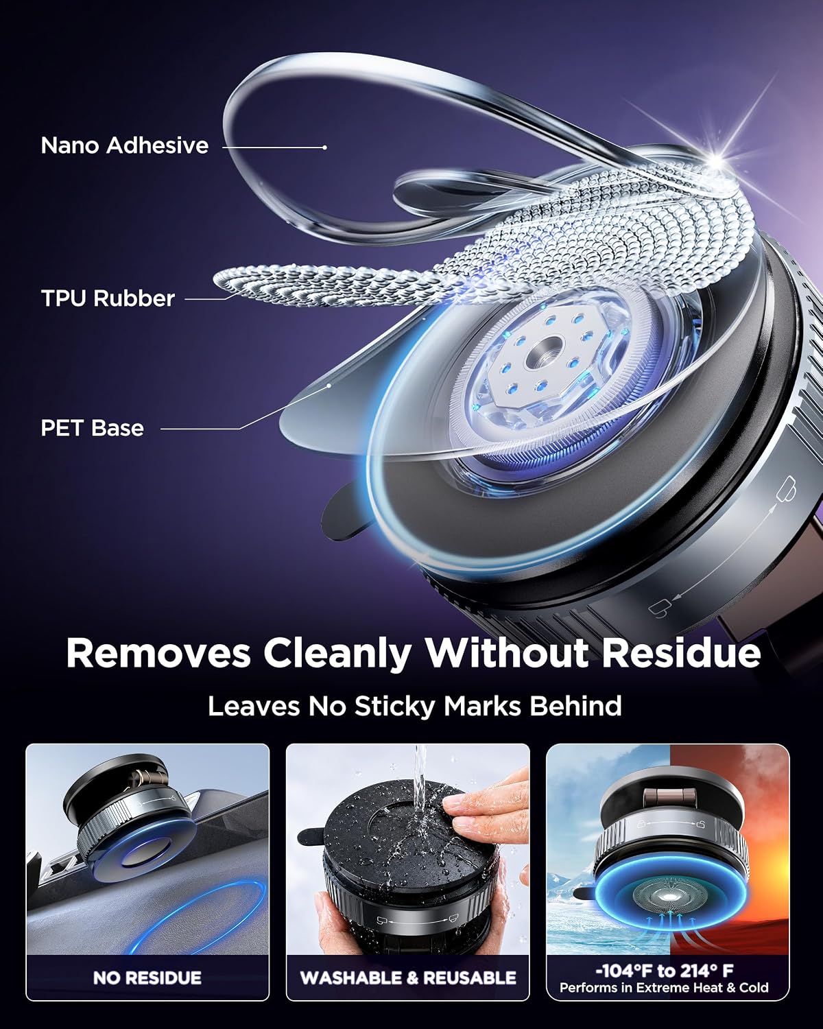 Detalle de MSXTTLY Vmag-S2 2026 Vacuum Magnetic Car Phone Holder with 360° rotation, foldable design and twist-lock suction (Black)