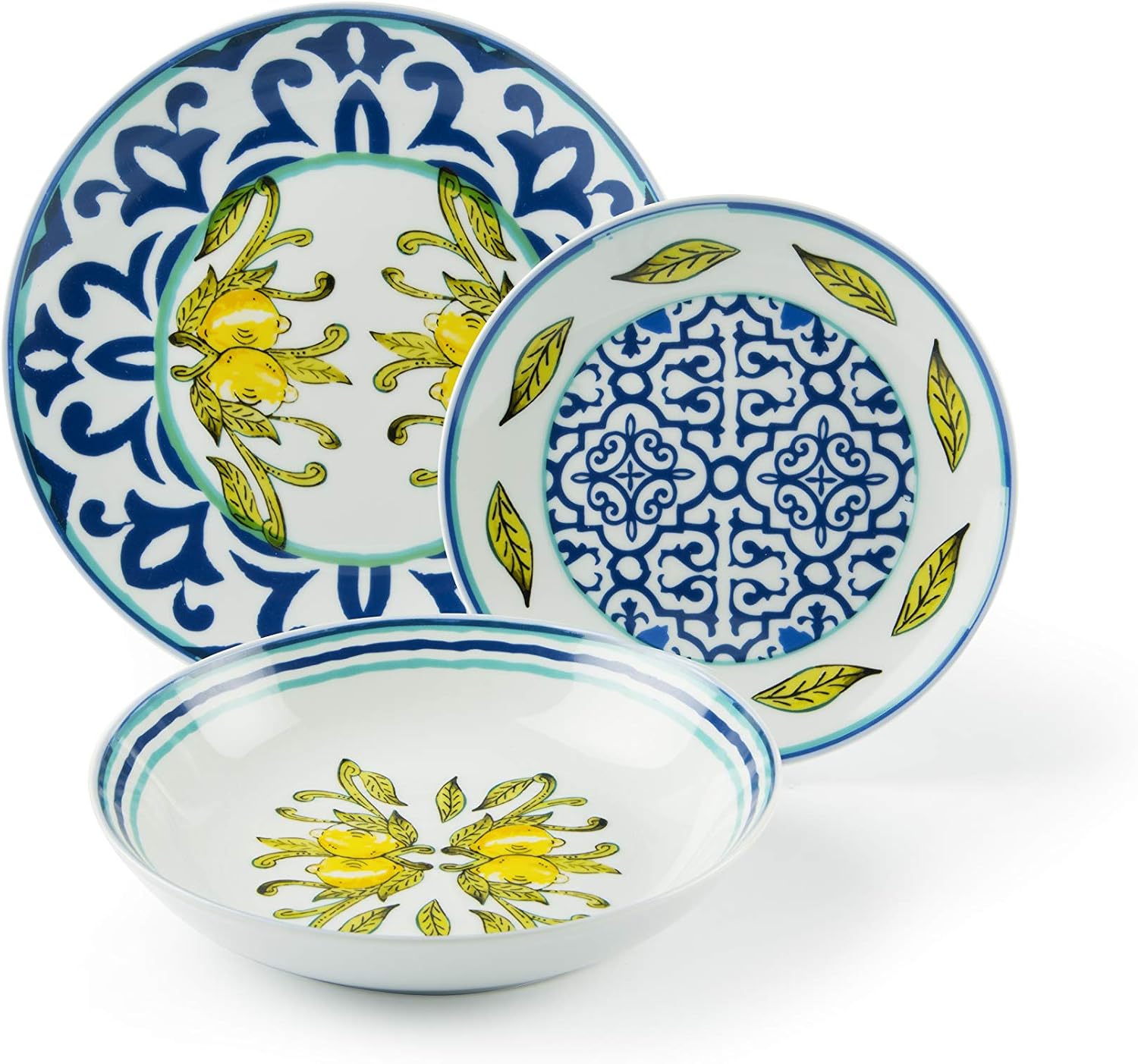 Detalle de Excelsa Amalfi – porcelanowy zestaw obiadowy, 18 sztuk, niebiesko-żółty