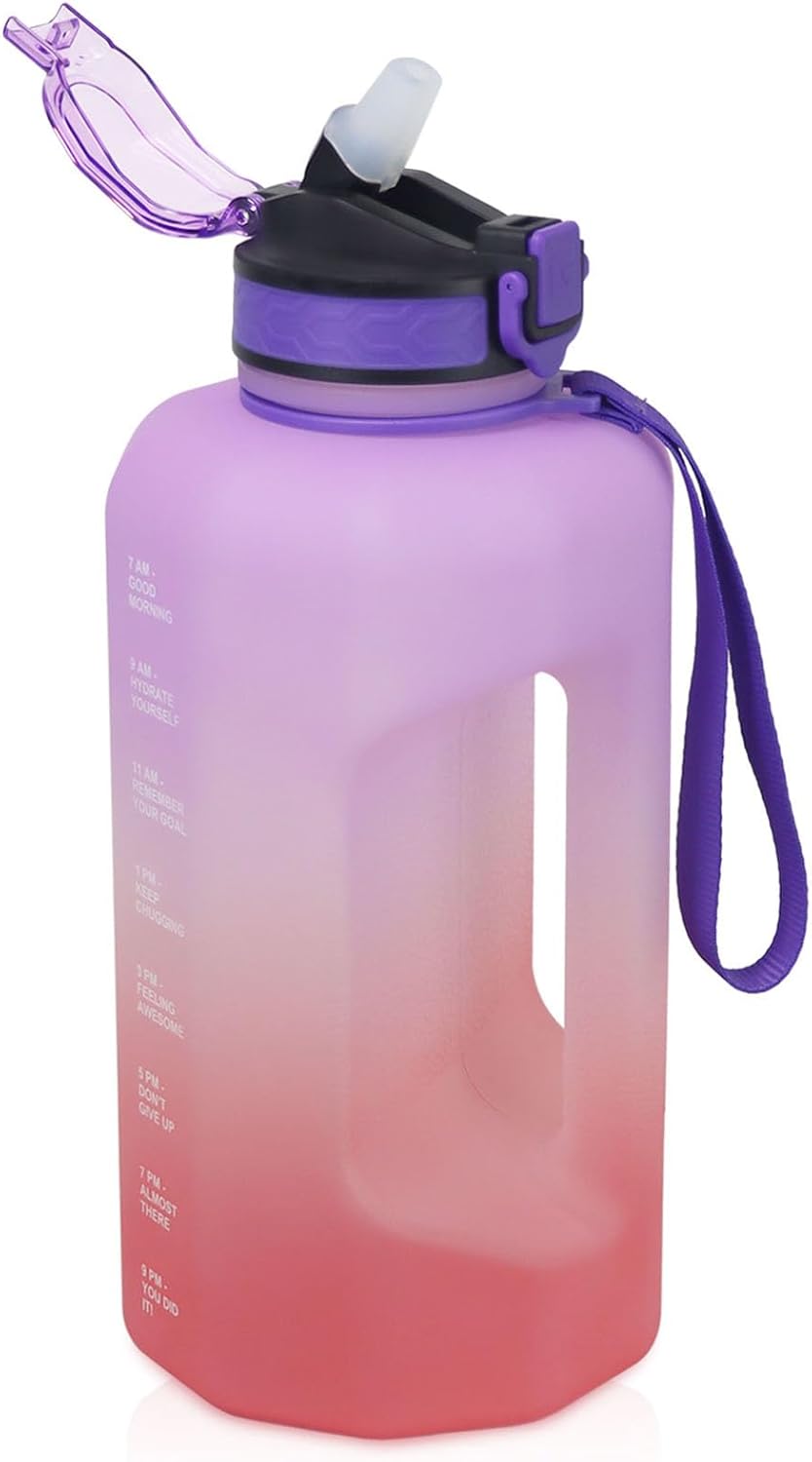 Thumbnail 6 de GLEKGLEK 2.2 Litre Water Bottle with Straw, Time Markings & Handle (BPA Free) – Leakproof Sport Jug, Green Pink