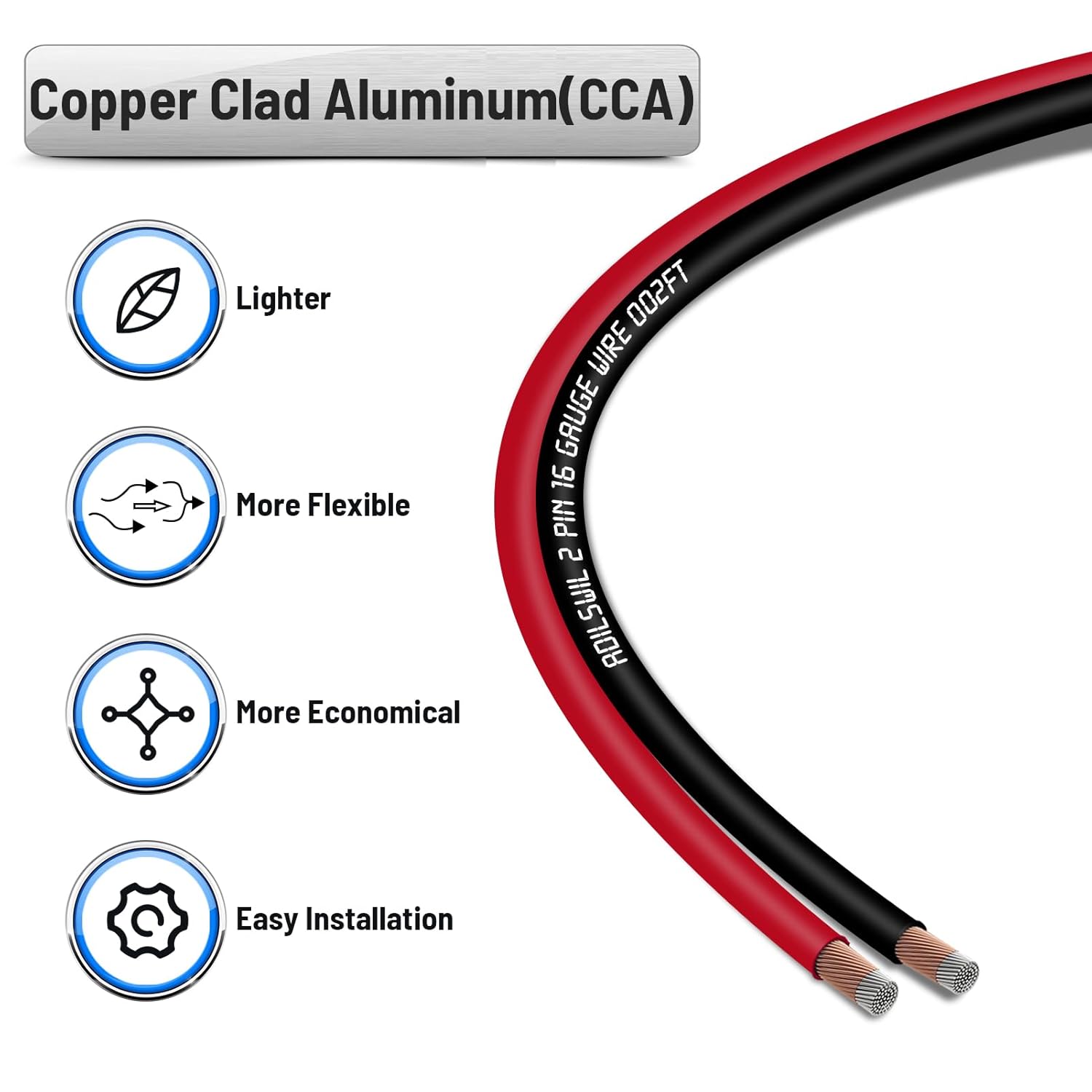 Thumbnail 1 de ADILSWIL 16AWG 50ft Copper-Clad Aluminum Speaker Wire (Red/Black, 2-Conductor)