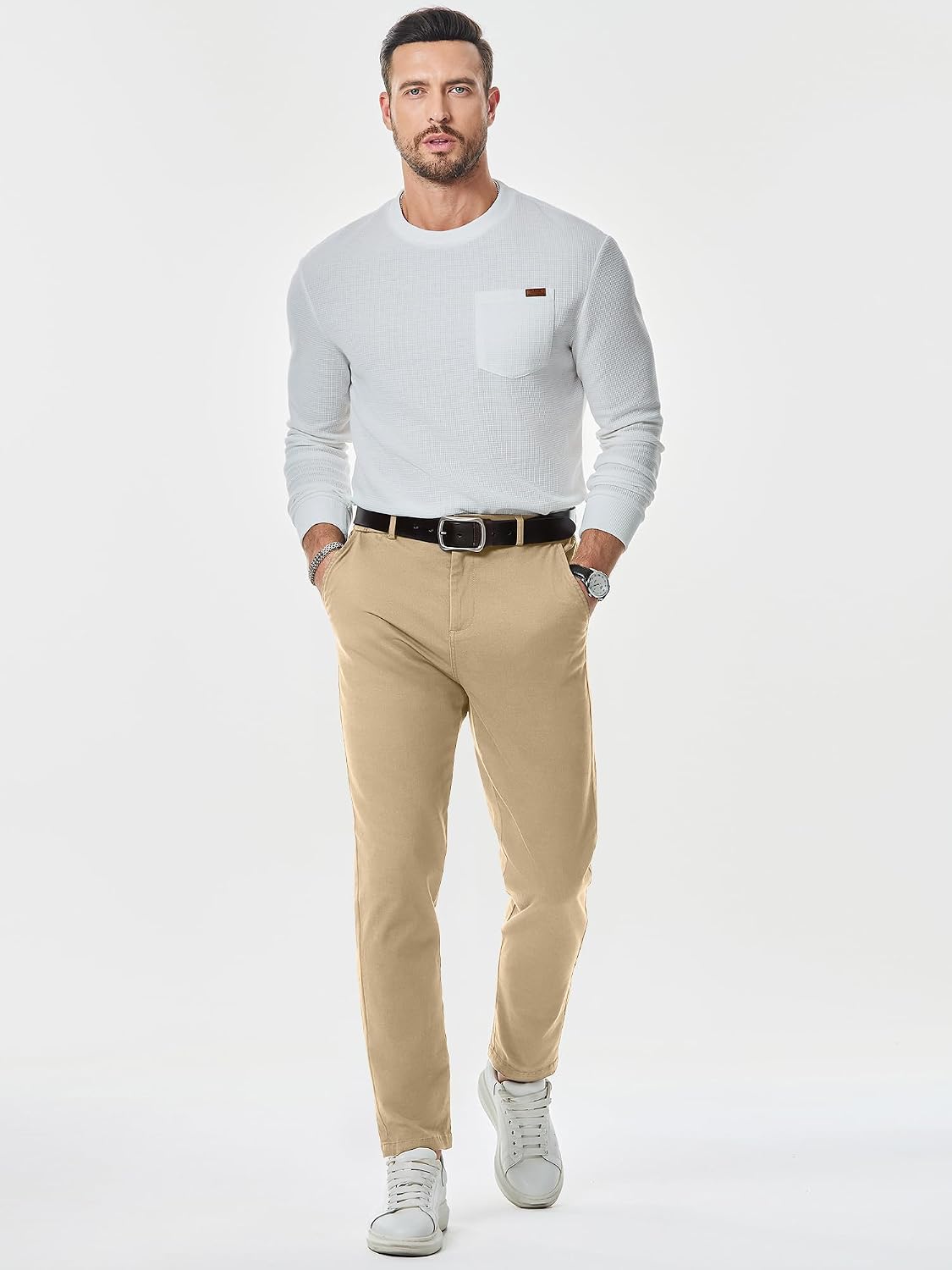 Detalle de JMIERR Baumwolle Chino Hose Herren Stretch Cargo – Schlankes Slim Fit Modell mit Elastischer Taille