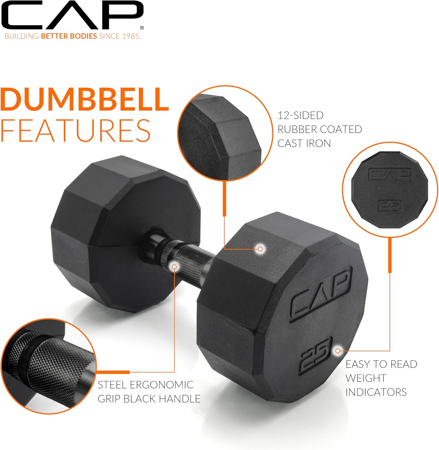 Detalle de CAP 150 LB Coated Hex Dumbbell Set ⚙