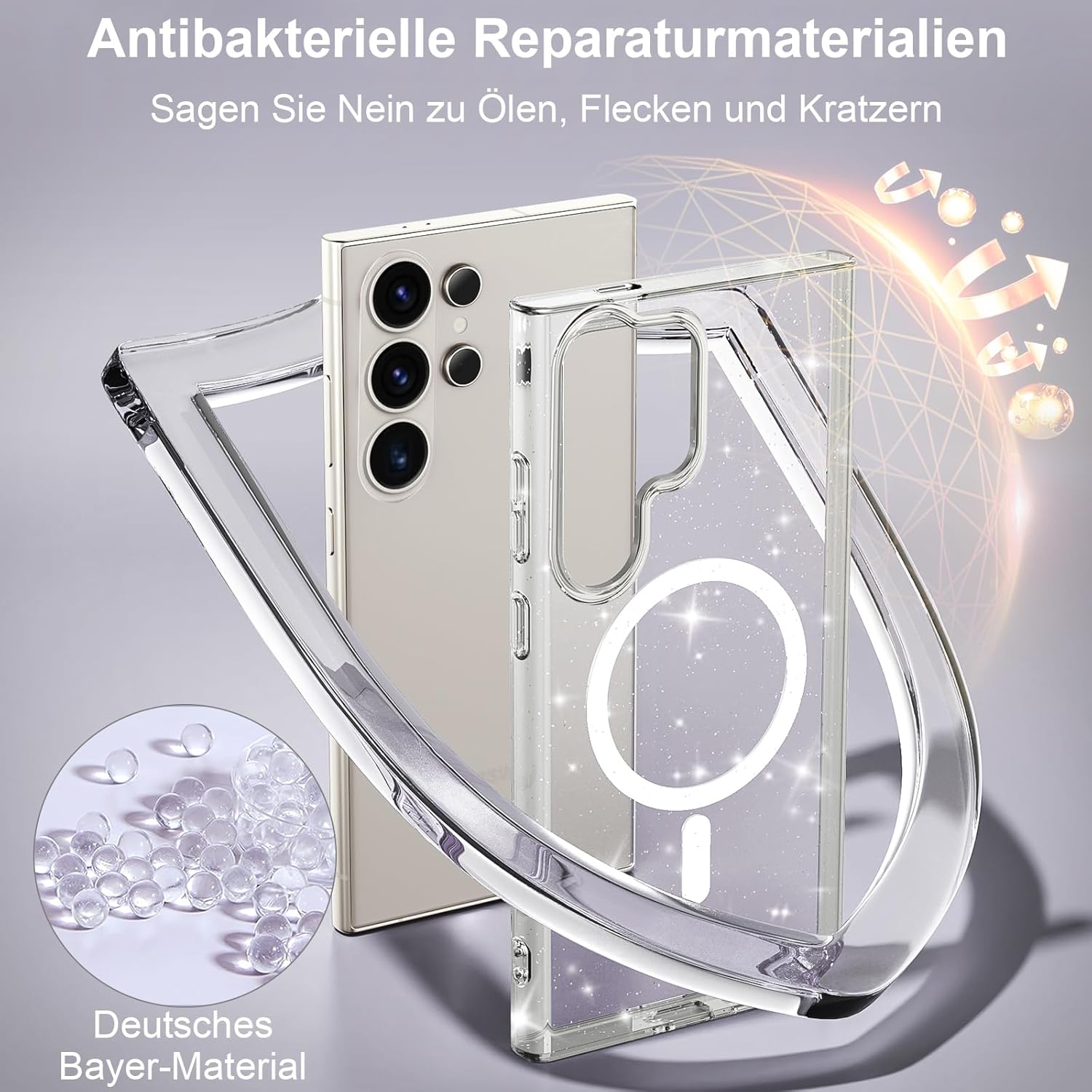 Detalle de Glitzer Hülle für Samsung Galaxy S26 Ultra – MagSafe kompatible, transparente Glitter-Schutzhülle