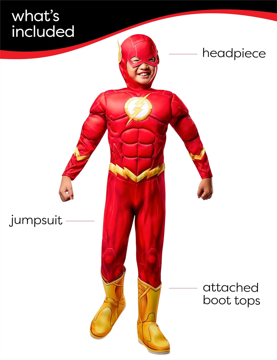 Detalle 2 de Rubies The Flash Costume for Kids, Boys’ Medium 7/8, Padded Jumpsuit