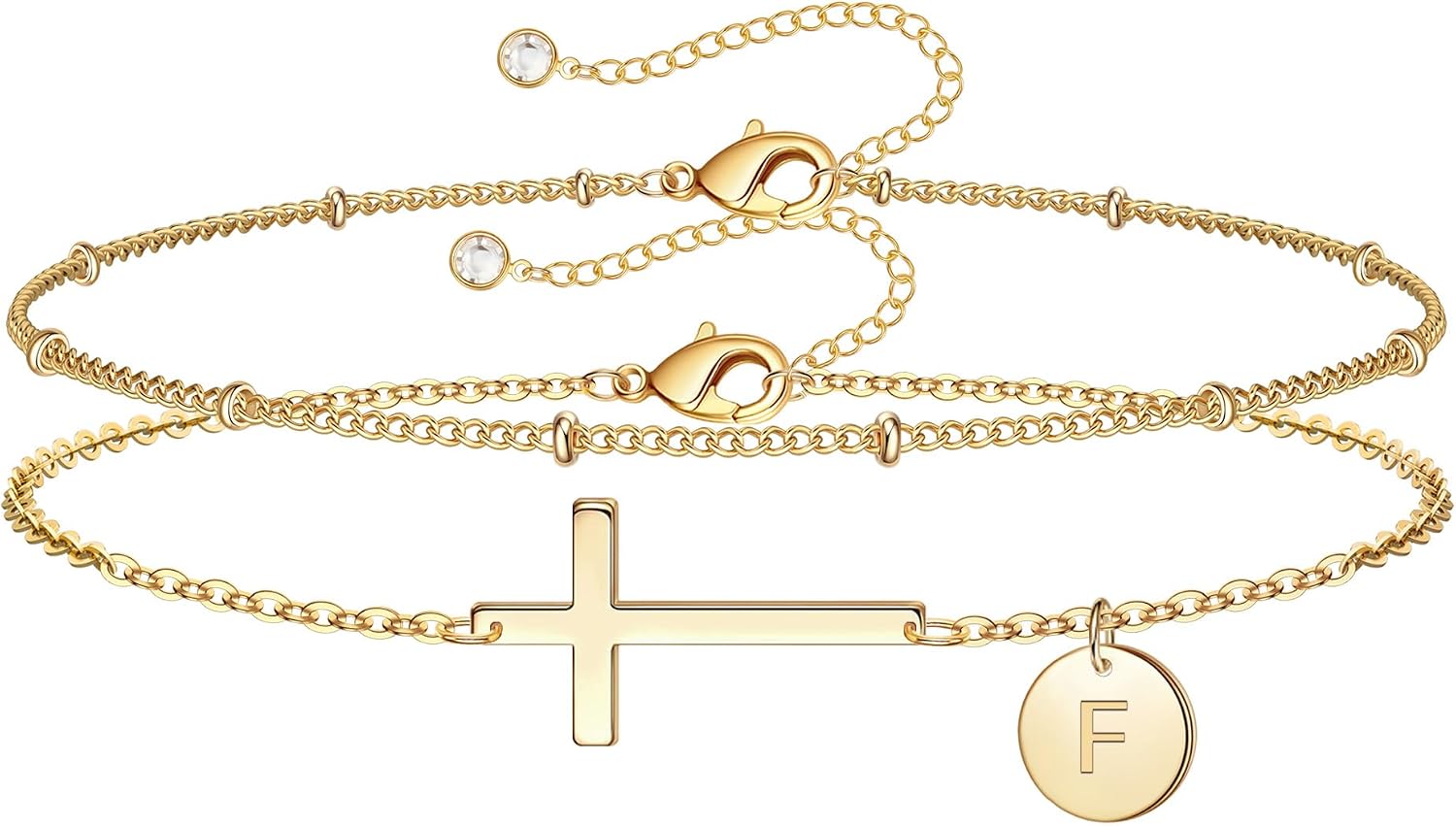 Detalle de TINGN Armband Damen Gold mit Kreuz, 14K Gold vergoldet – personalisiertes Monogramm mit Buchstaben