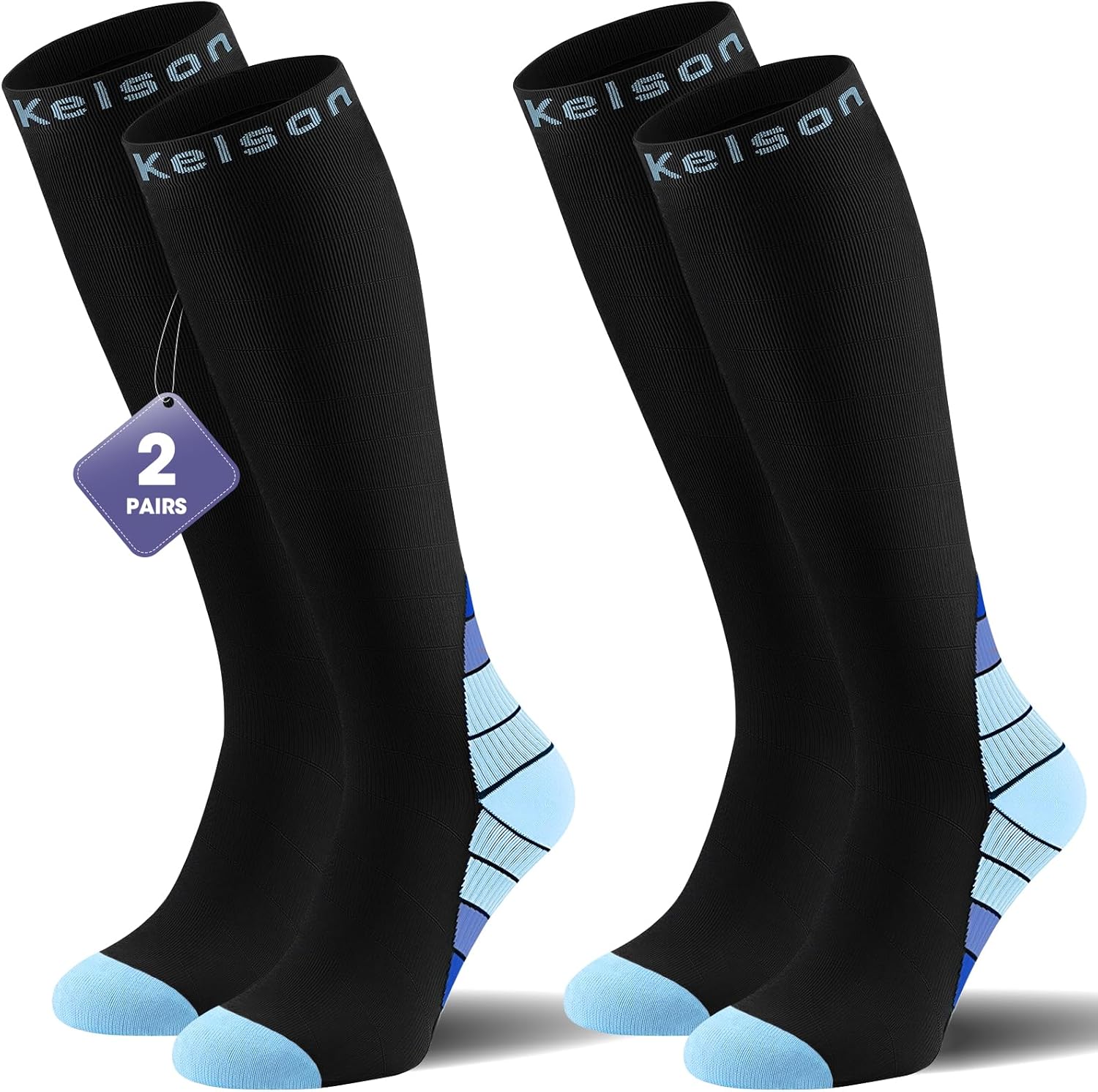 Detalle de Calves Kelson 2 Pairs Compression Socks for Men & Women (20–30 mmHg) – Travel, Running & Recovery