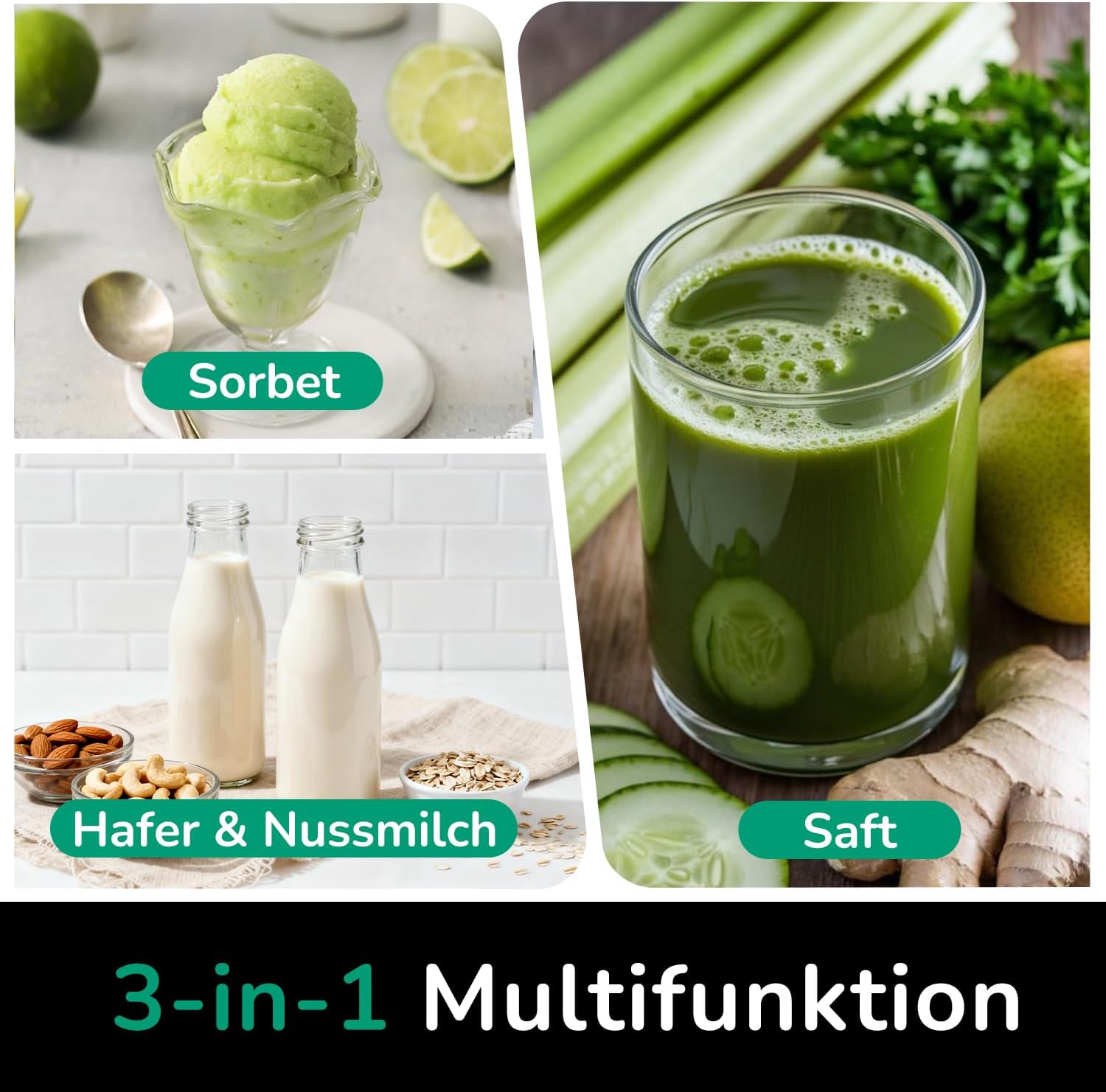 Thumbnail 1 de Canoly Extracteur de jus avec Extra Large Goulot et Tamis 3-en-1 – Jus, Sorbets et Lait Végétal