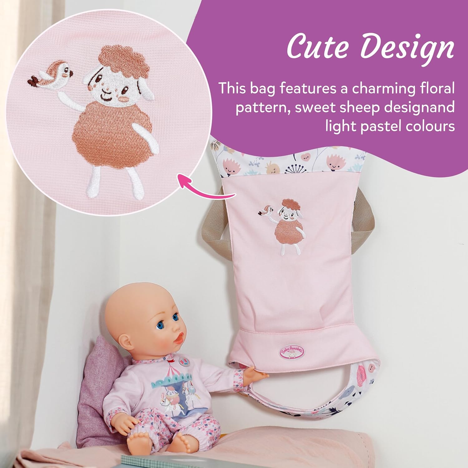 Detalle 2 de Baby Annabell Baby Doll Carrier with adjustable padded straps (front & back wear)