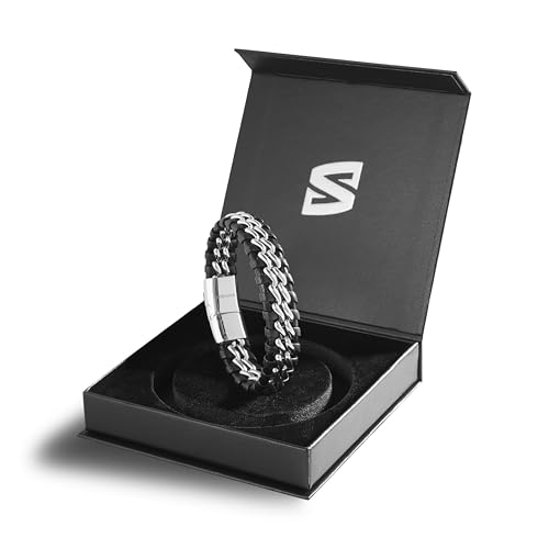 Detalle de SERASAR Bracelet Cuir Homme – Cuir véritable, réglable 20 cm (jusqu’à 21,5 cm) avec fermoir magnétique