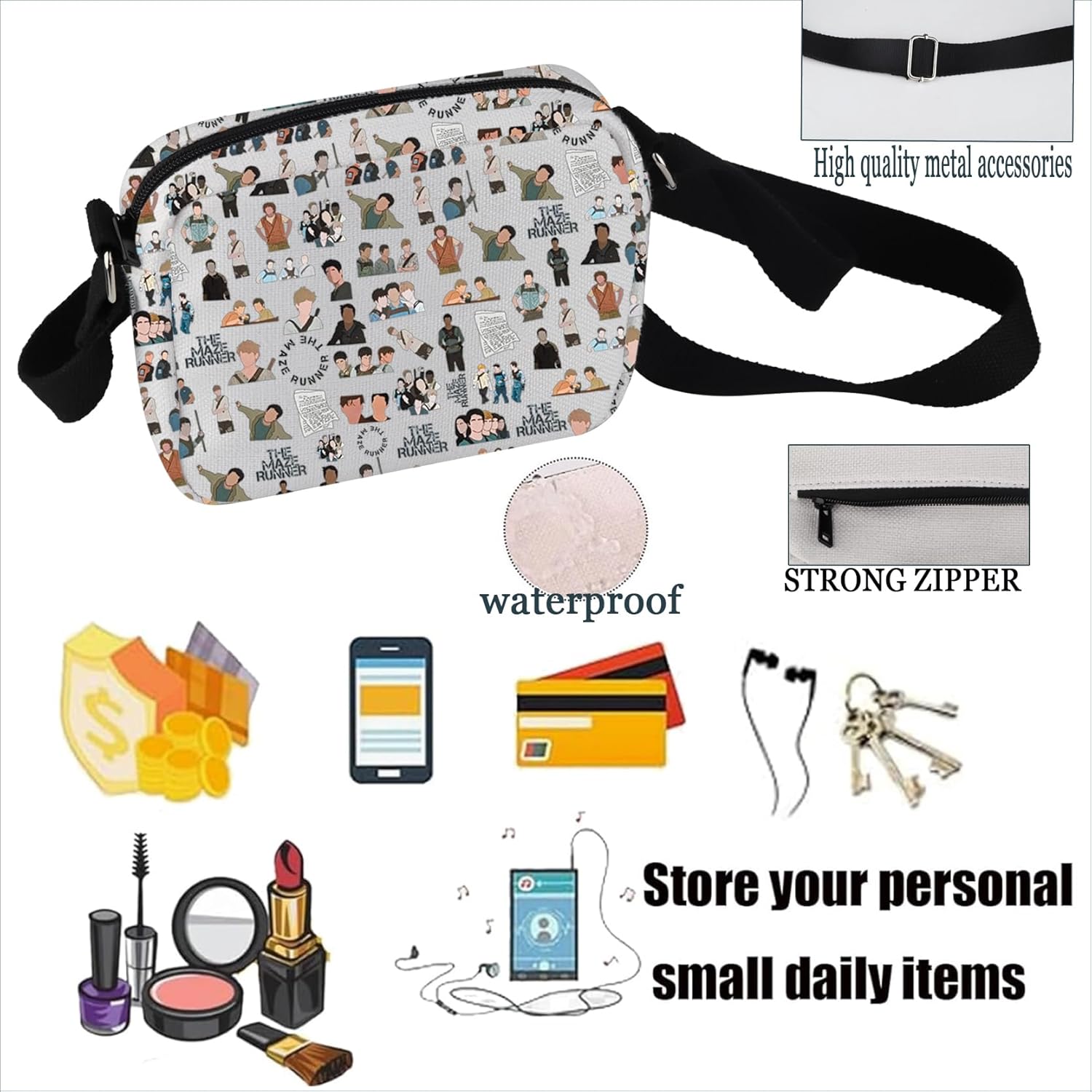 Detalle de PXTIDY Maze TV Runner Characters Crossbody Bag – Compact Everyday Tote