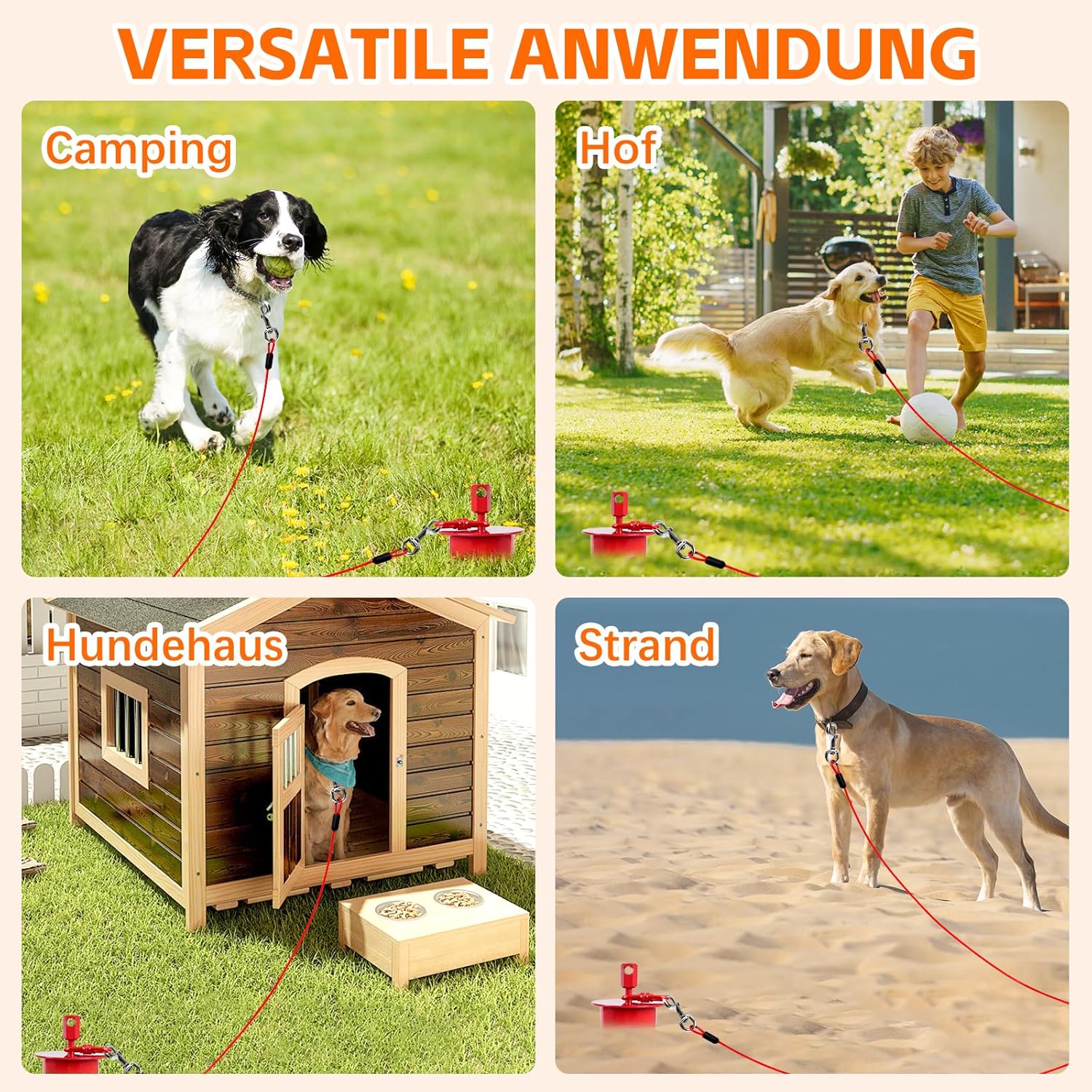 Thumbnail 6 de Bodenanker Hund mit Lock-Cap – 43 cm, rostfreier Anlegepflock mit 4 mm Stahlseil und 360° Drehhaken