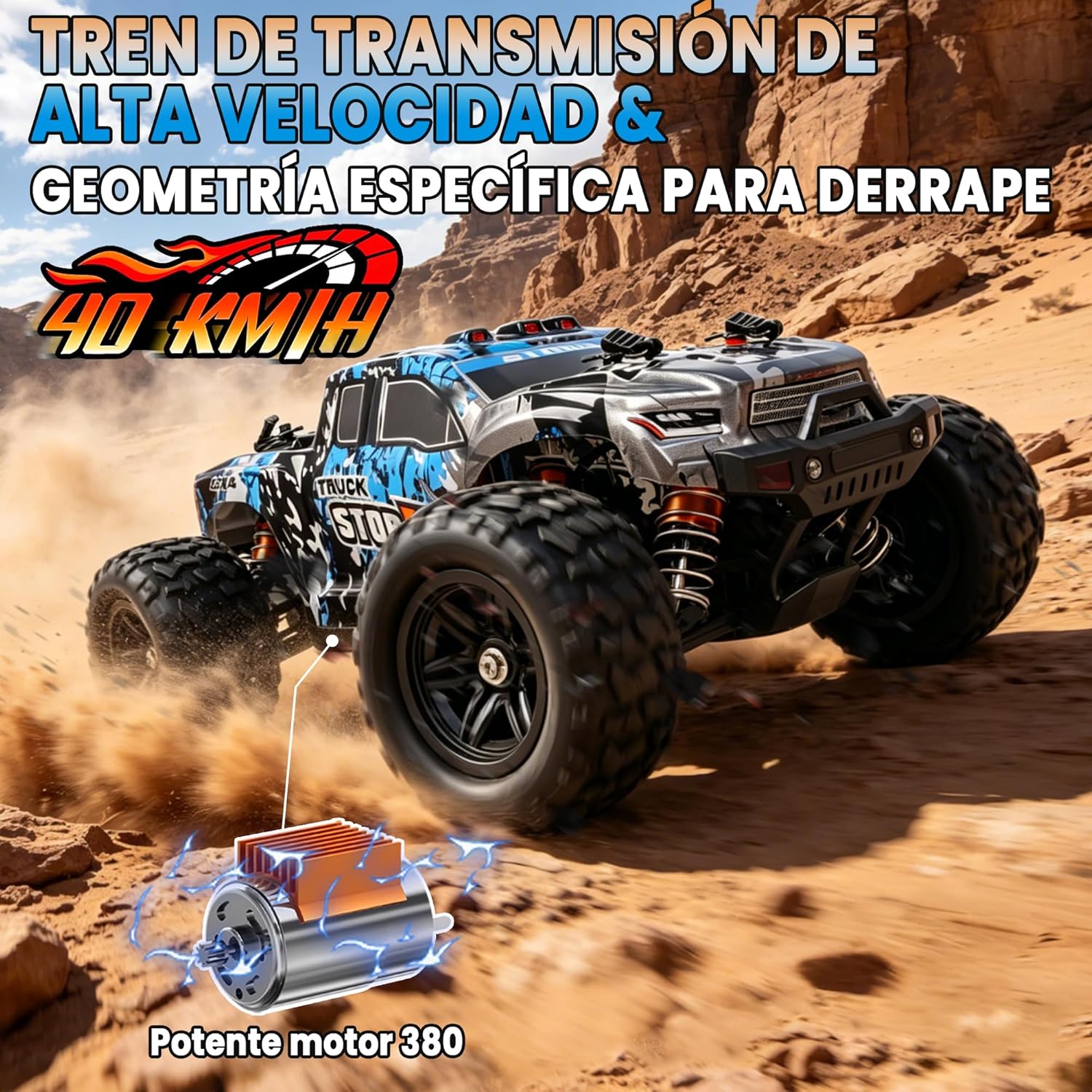 Thumbnail 6 de JOYTREKY Voiture TéLéCommandéE - 1:18 4WD tout-terrain (40 km/h) avec 2 batteries—Bleu