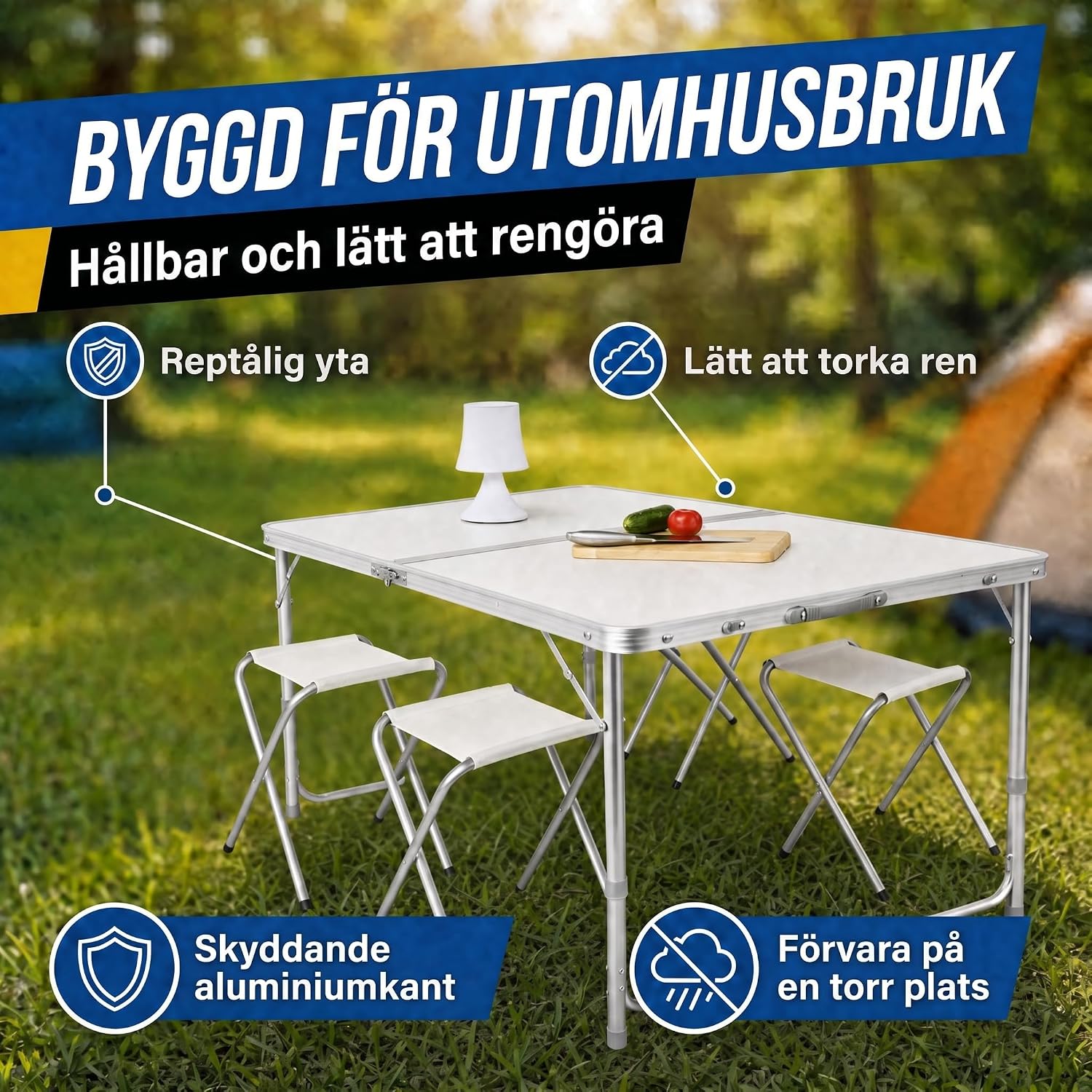 Detalle 1 de GOODS+GADGETS 3169011 campingbord med fyra stolar, 120 × 60 cm