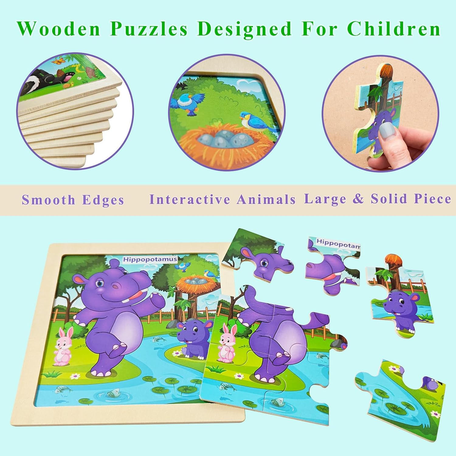 Detalle de WaaLod Wooden Animal Jigsaw Puzzles, 8-Pack of 9-Piece Preschool Puzzles