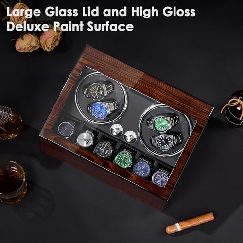 Thumbnail 5 de BEWISHOME Watch Winders for Automatic Watches: 4‑Position Winder Box with Glass Lid and LED Show