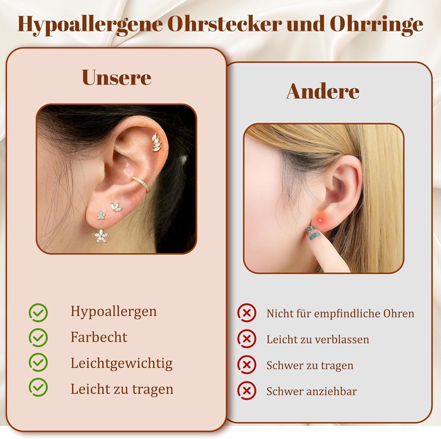 Thumbnail 4 de Jagosen 5 Paar Ohrringe Silber 925 Gold – Vielseitiges Damen-Set mit Zirkonia