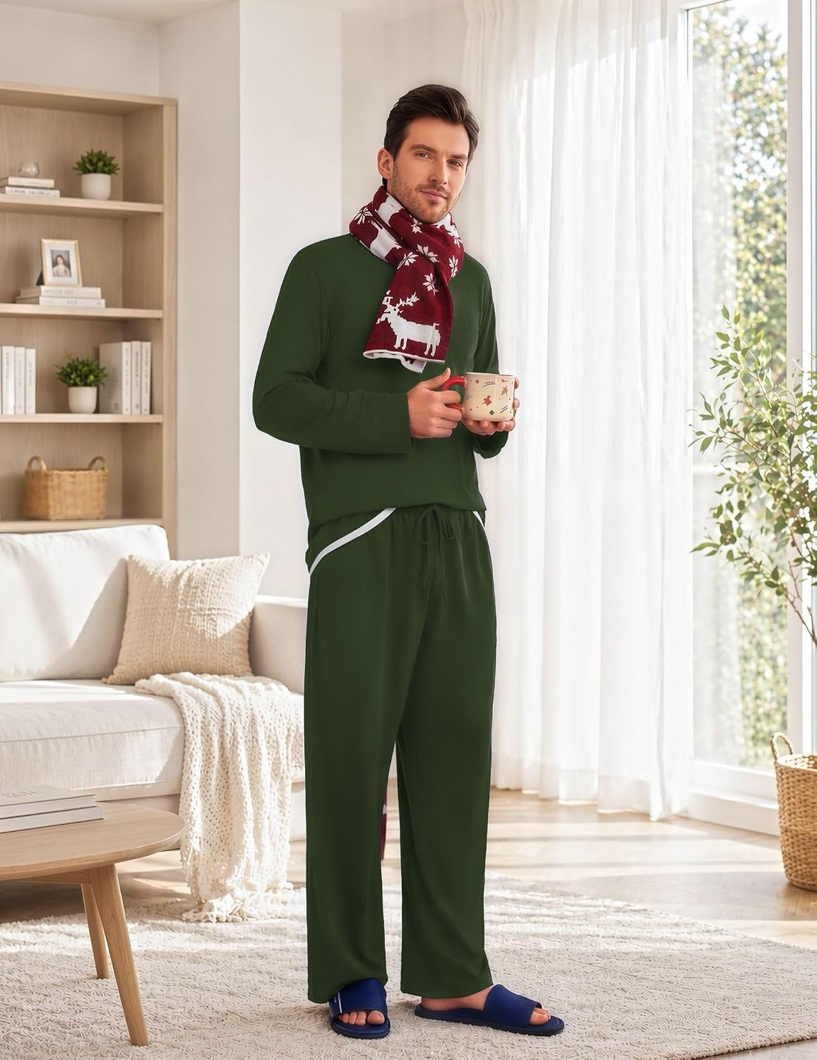 Detalle de Ekouaer Men's Pajama Set in Polyester-Spandex Blend