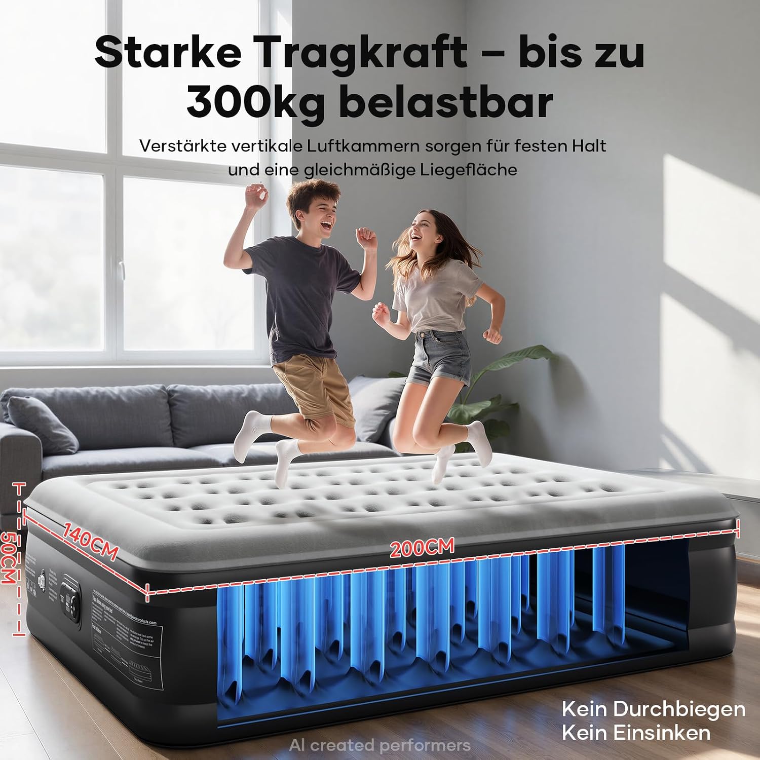 Detalle de OlarHike Luftmatratze selbstaufblasend 140x200x50 cm – Gästebett mit integrierter Pumpe