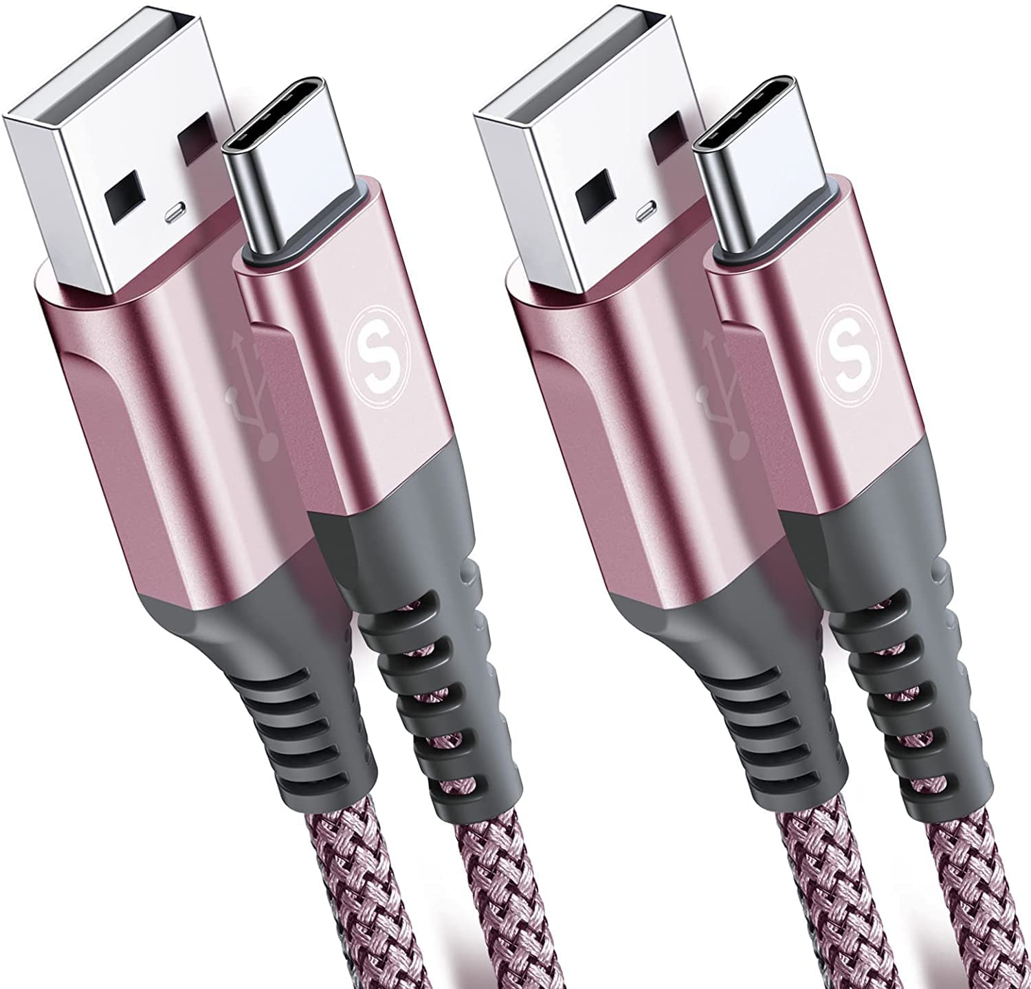 Detalle de sweguard USB-C-kabel, 2 x 1 m, gevlochten nylon, roze