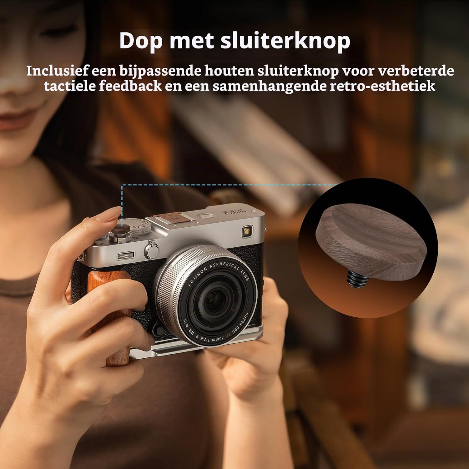 Thumbnail 3 de SMALLRIG 6239 walnoothouten flitsschoenkap met ontspanknopkapje voor Fujifilm