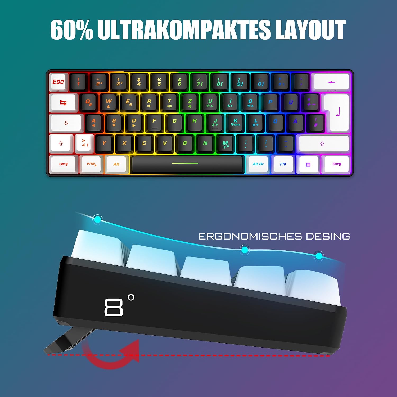 Detalle 2 de RedThunder 60% RGB Gaming Tastatur und Maus Set