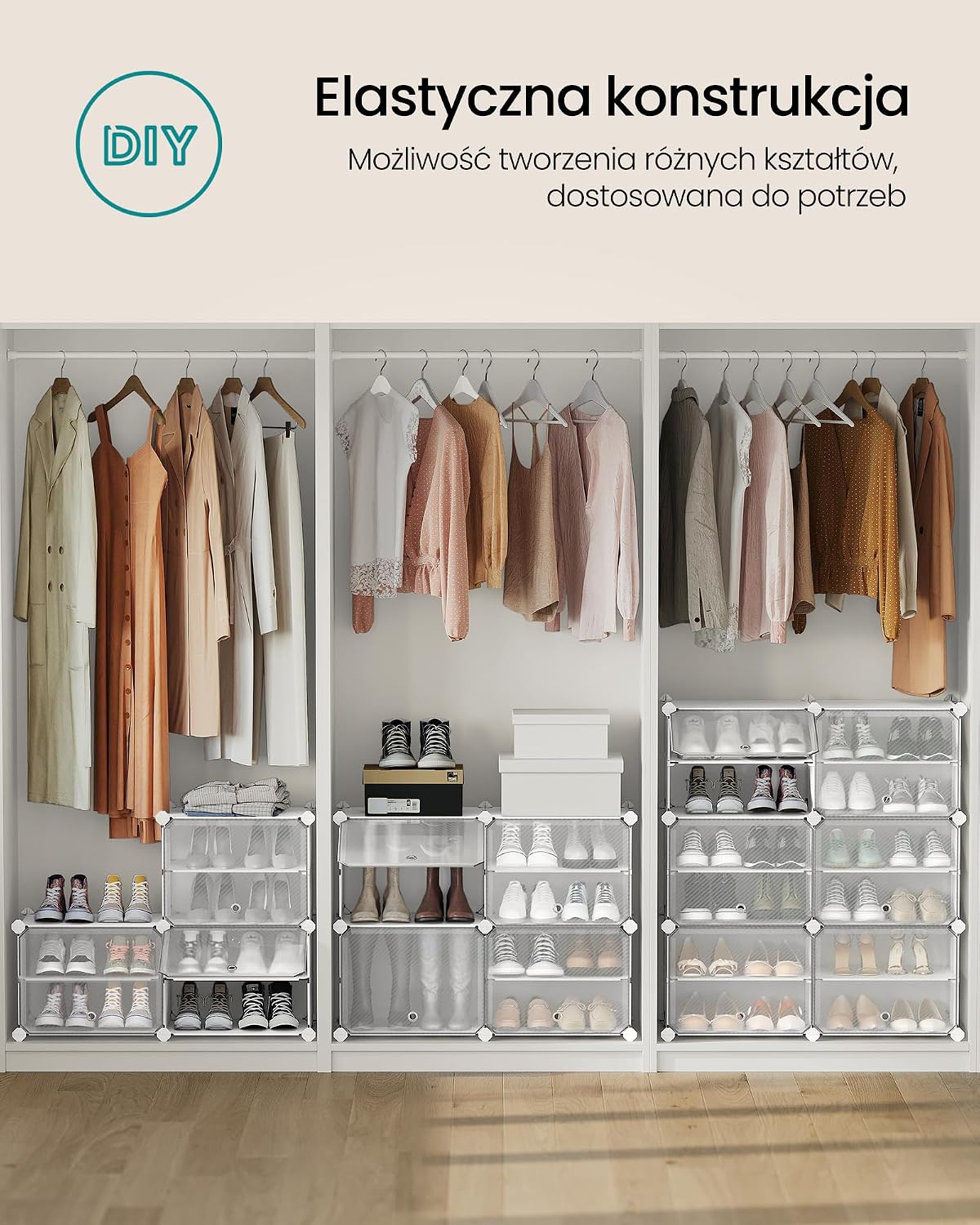 Detalle 1 de SONGMICS LPC035W01 – modułowa szafka na buty, 10 komór, drzwi i haczyki
