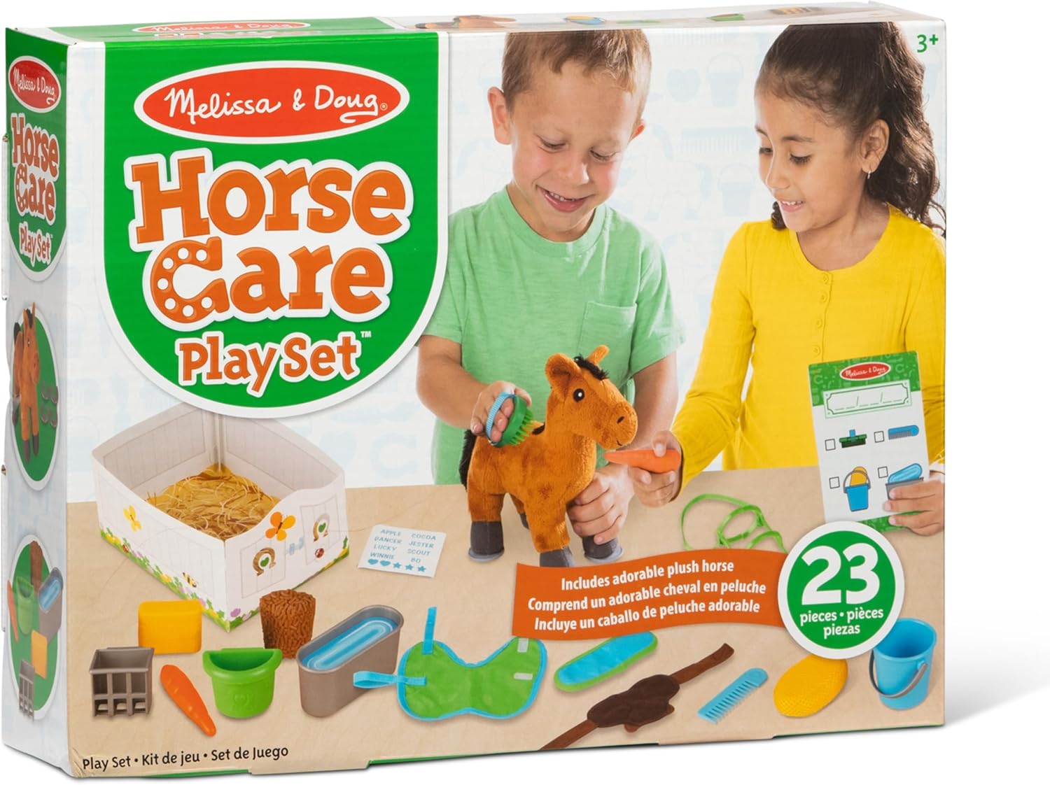 Detalle de Melissa & Doug Feed & Groom Horse Care Play Set with Plush Horse (23 pcs)
