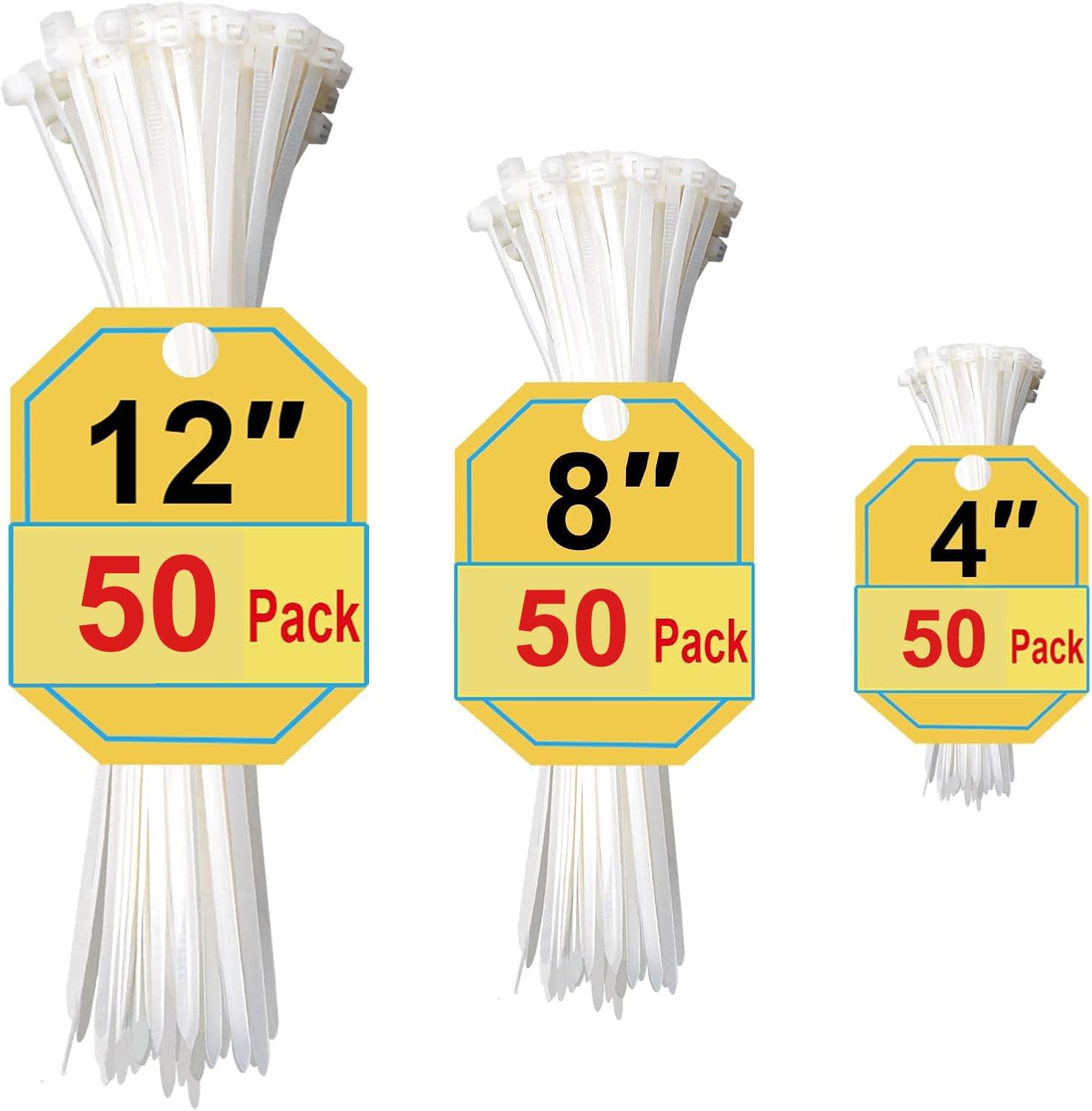 Detalle de WLEAD Tips-White Heavy-Duty Cable Ties, 4, 8 and 12 in, UV-Resistant