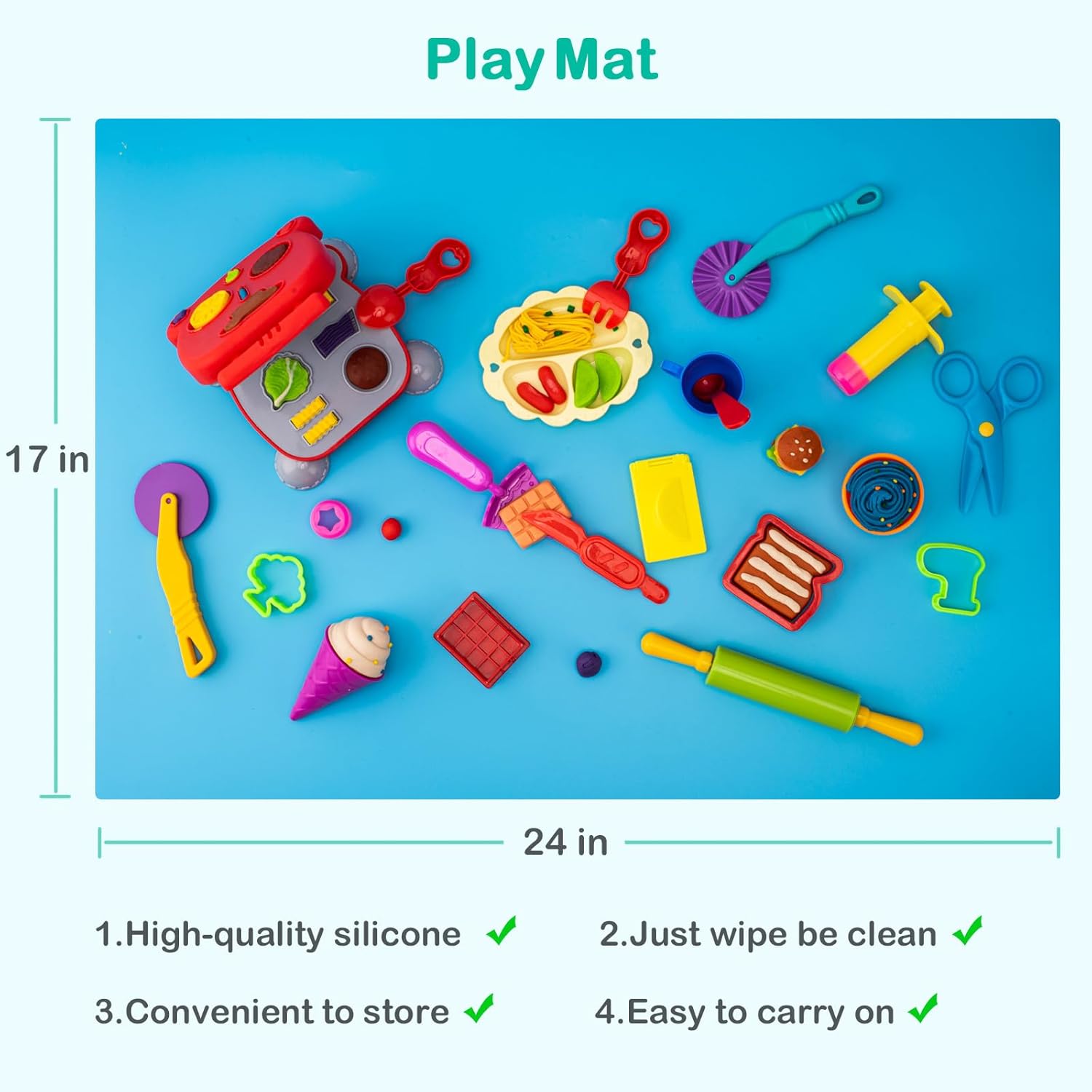 Thumbnail 5 de Kids Dough Tools Set (41 pcs) – Burger, Fries & Pizza moulds with rolling pin and storage bag