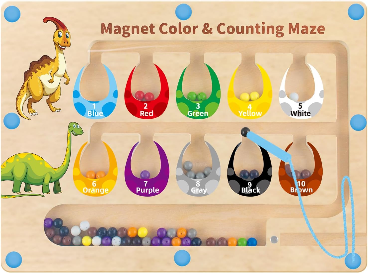 HONGID Dinosaur Toys Magnetic Color and Number Maze Montessori Learning Board for Ages 2–5